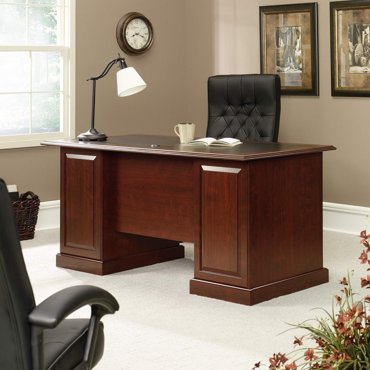 Classic Cherry 65" Executive Desk with Keyboard Tray and Filing Cabinet