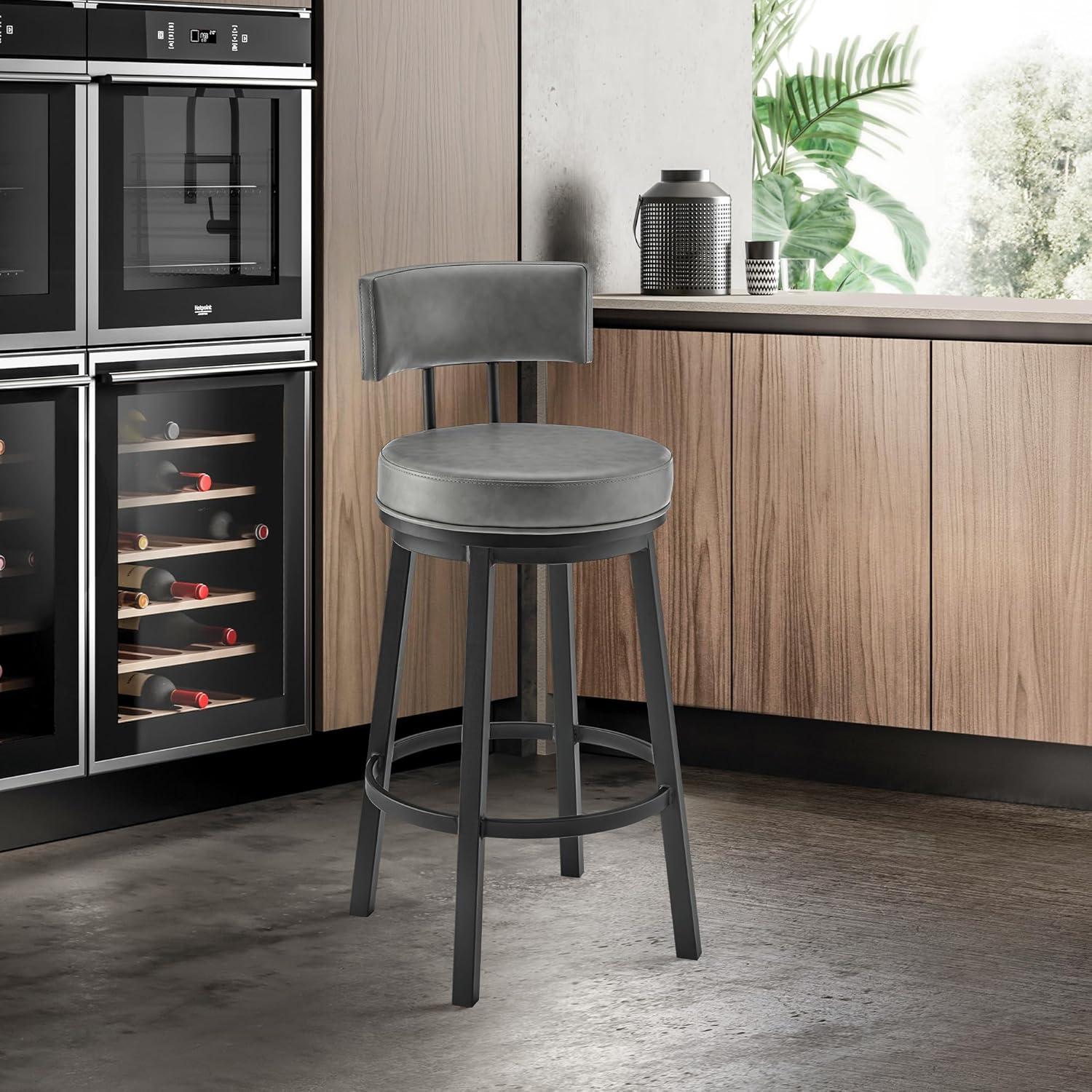 Armen Living Indoor Crux 26" Swivel Counter Stool in Brown Faux Leather and Walnut Wood
