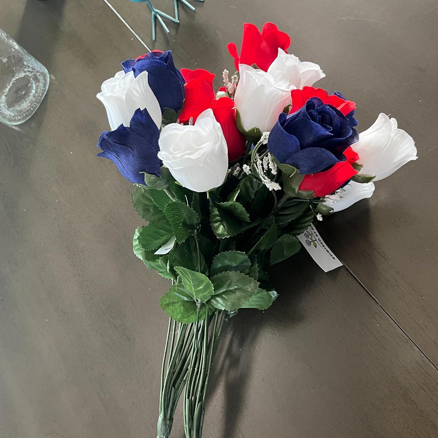Admired By Nature 14 Stems of Blossoms Rose Flower Bush, Red/White/Blue