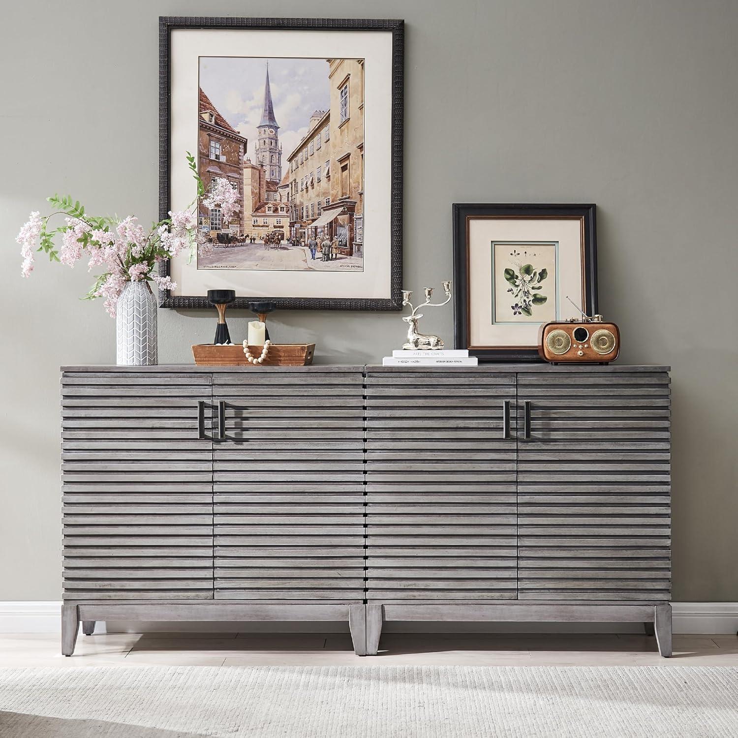 Morden Fort Wood Buffet Cabinet with Storage, 36" Sideboard Cabinet with Solid Wood Legs, Mid Century Modern Credenza with Adjustable Shelves for Dining Room, Living Room and Entryway