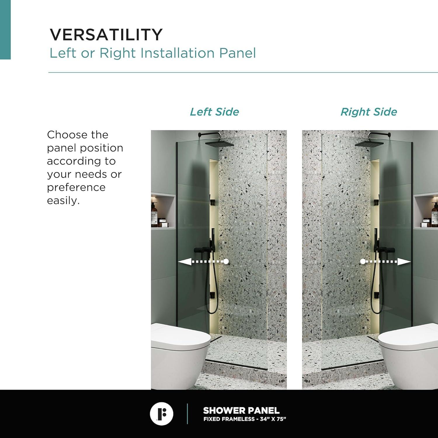 34'' W x 74.25'' H Semi-Frameless Fixed Glass Panel