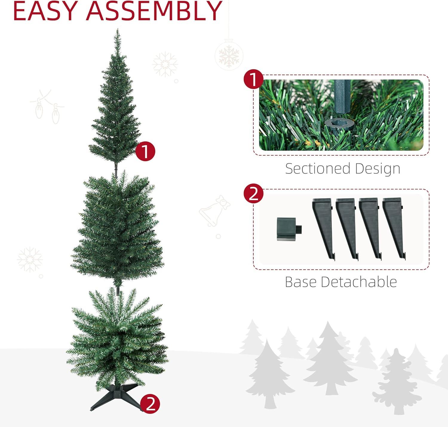 HOMCOM 6 FT Tall Unlit Slim Fir Artificial Christmas Tree with Realistic Branches, and 583 Tips, Green