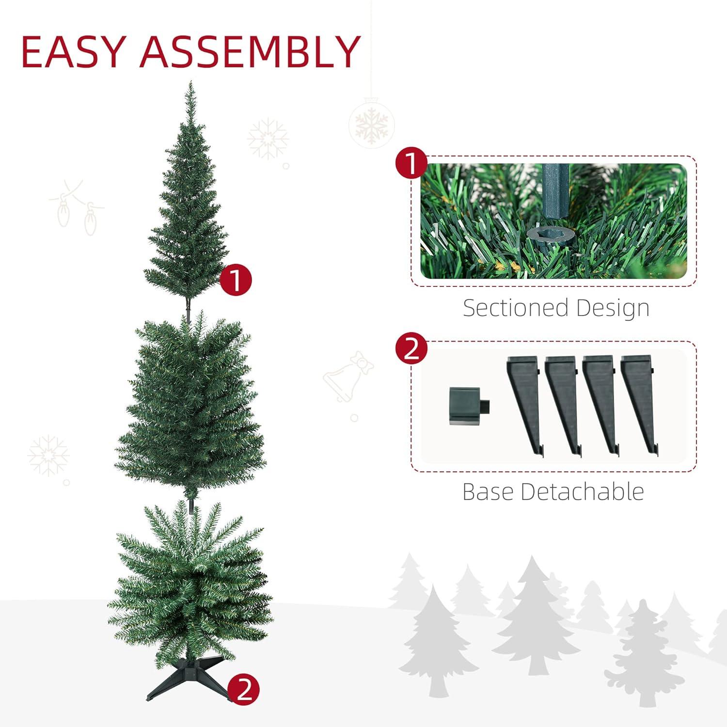 HOMCOM 6 FT Tall Unlit Slim Fir Artificial Christmas Tree with Realistic Branches, and 583 Tips, Green