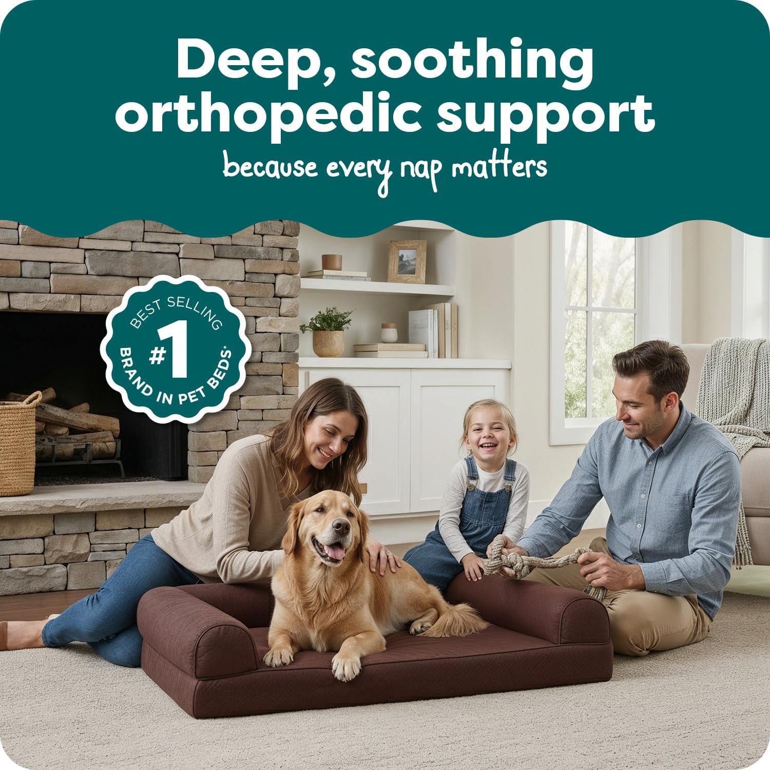 FurHaven Quilted Orthopedic Bolster Sofa Pet Bed