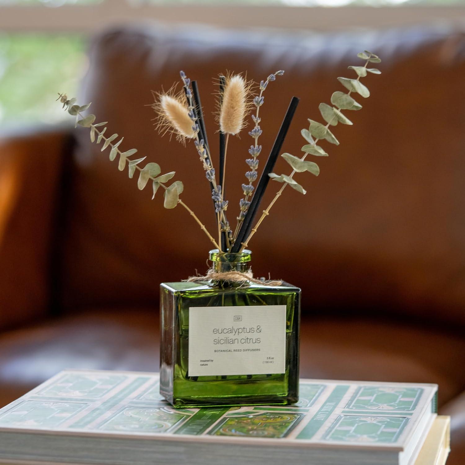 Craft & Kin Reed Diffuser Set With Flower For Home With Eucalyptus & Sicilian Citrus Scent