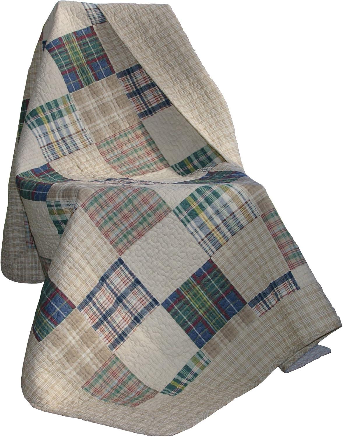 Greenland Home Fashions Oxford Plaid 100% Cotton Quilted Reversible Throw & Reviews | Wayfair