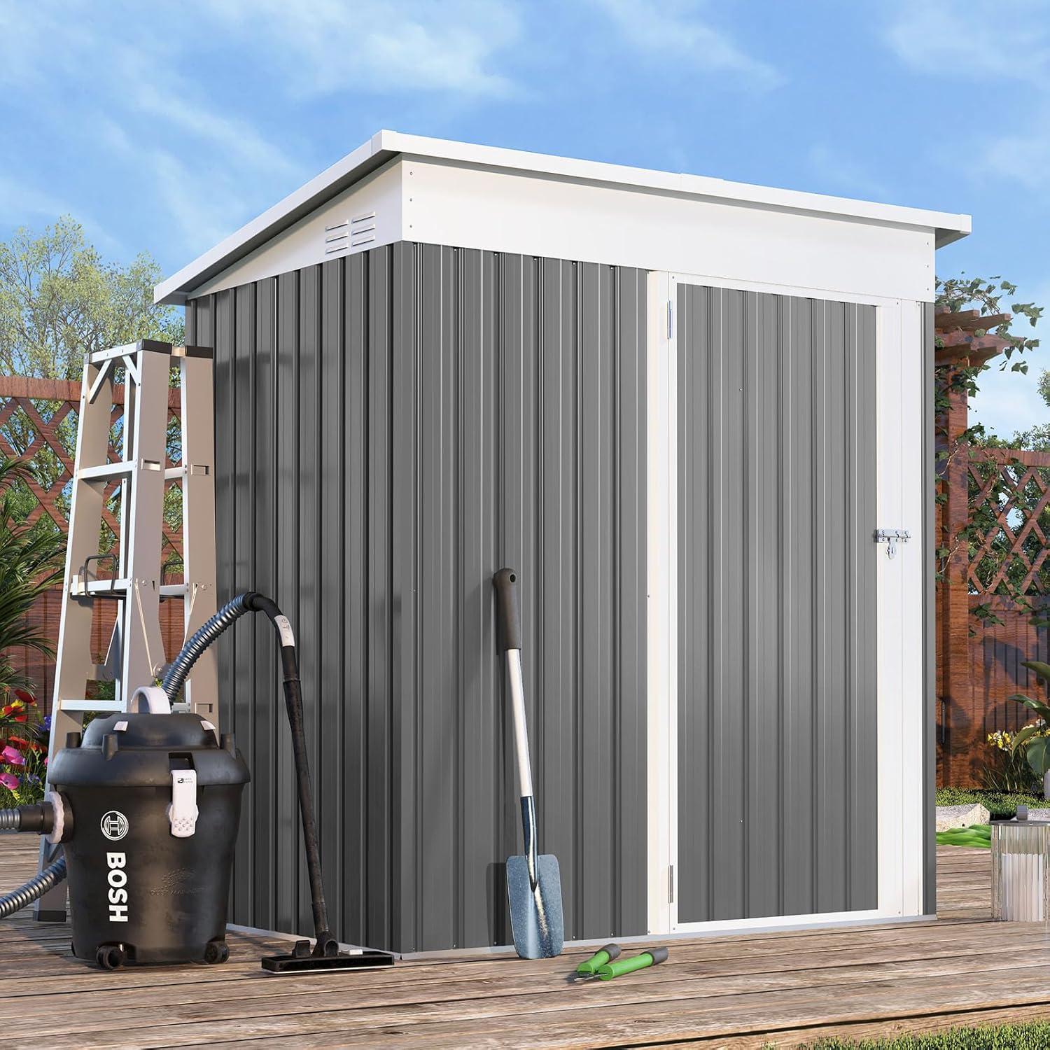 AECOJOY 12' x 10' Outdoor Storage Shed with Lockable Door Patio Metal Garden Storage Building in Dark Gray for Outside