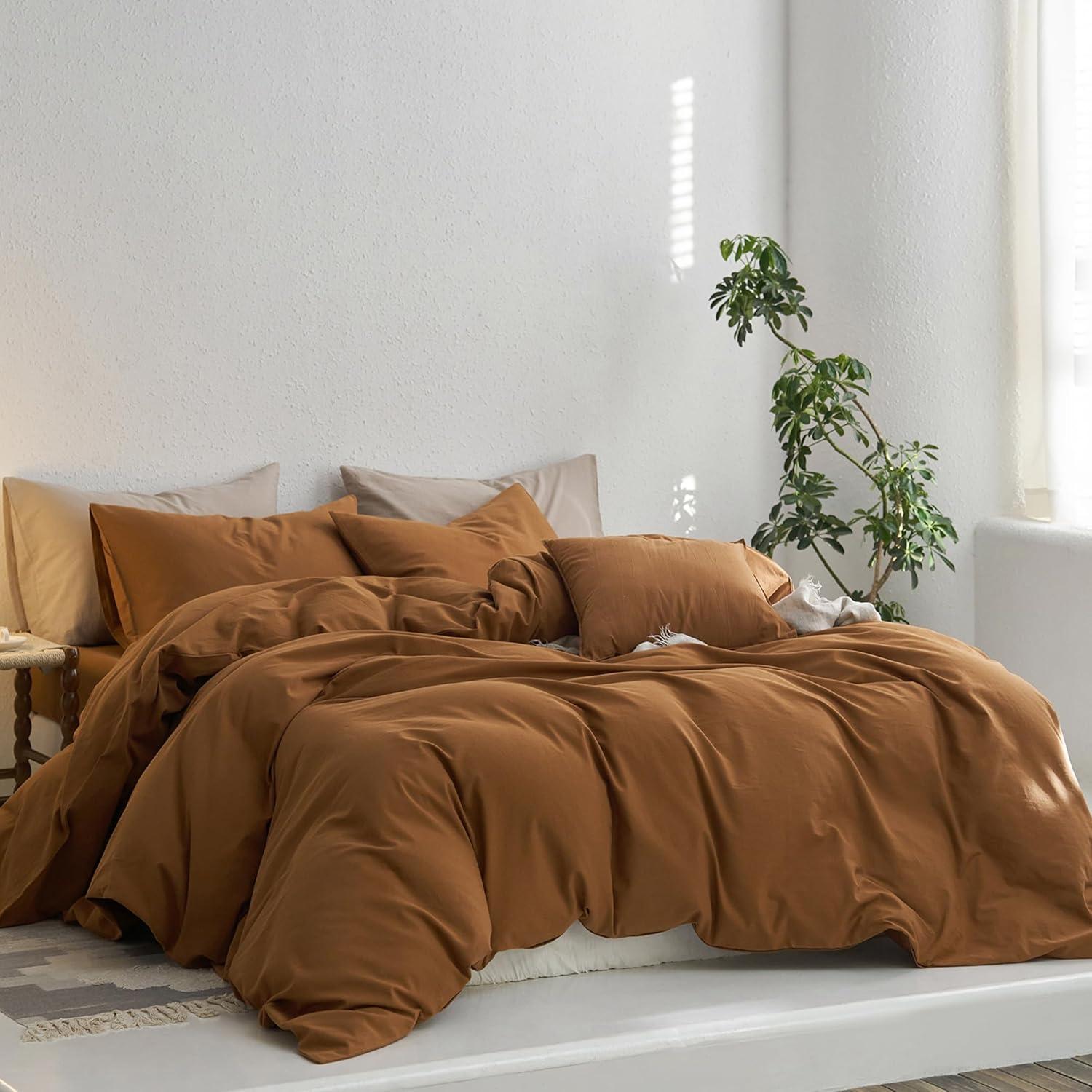 MOOMEE 100% Washed Cotton Linen Like Textured Duvet Cover Set