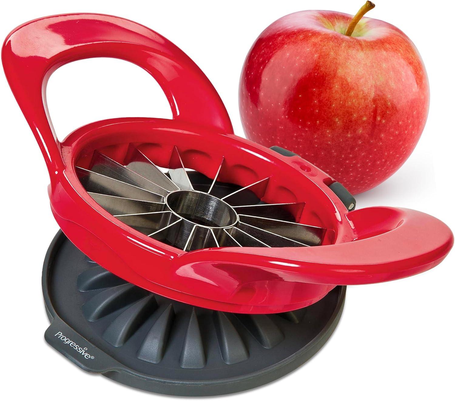 Prepworks Thin Apple Slicer: Stainless Steel Fruit & Mandolin Slicer, Dishwasher-Safe, Red