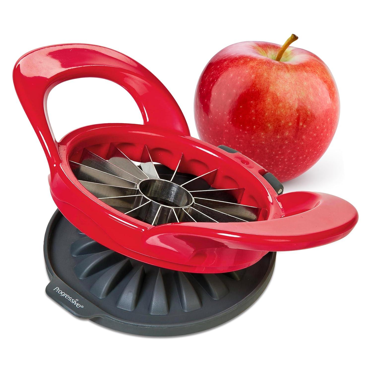 Prepworks Thin Apple Slicer: Stainless Steel Fruit & Mandolin Slicer, Dishwasher-Safe, Red
