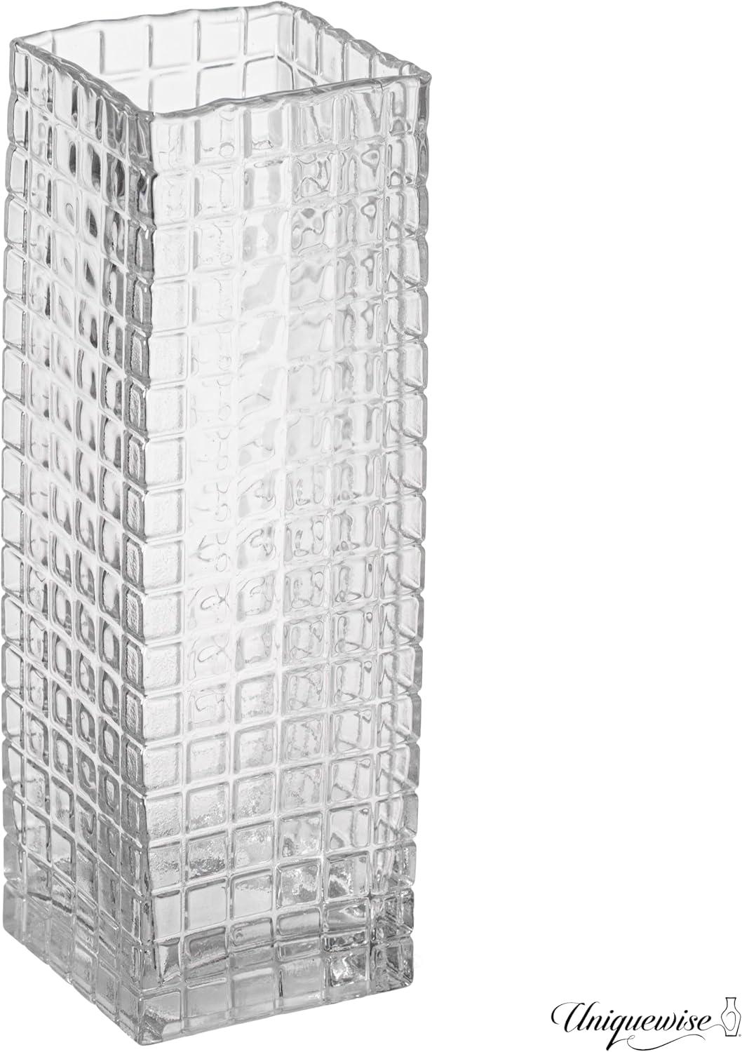 Uniquewise Large Square Frosted Clear Glass Table Vase - A Timeless Centerpiece for Dining Tables, Living Rooms, Bedrooms, Hotel Reception Areas