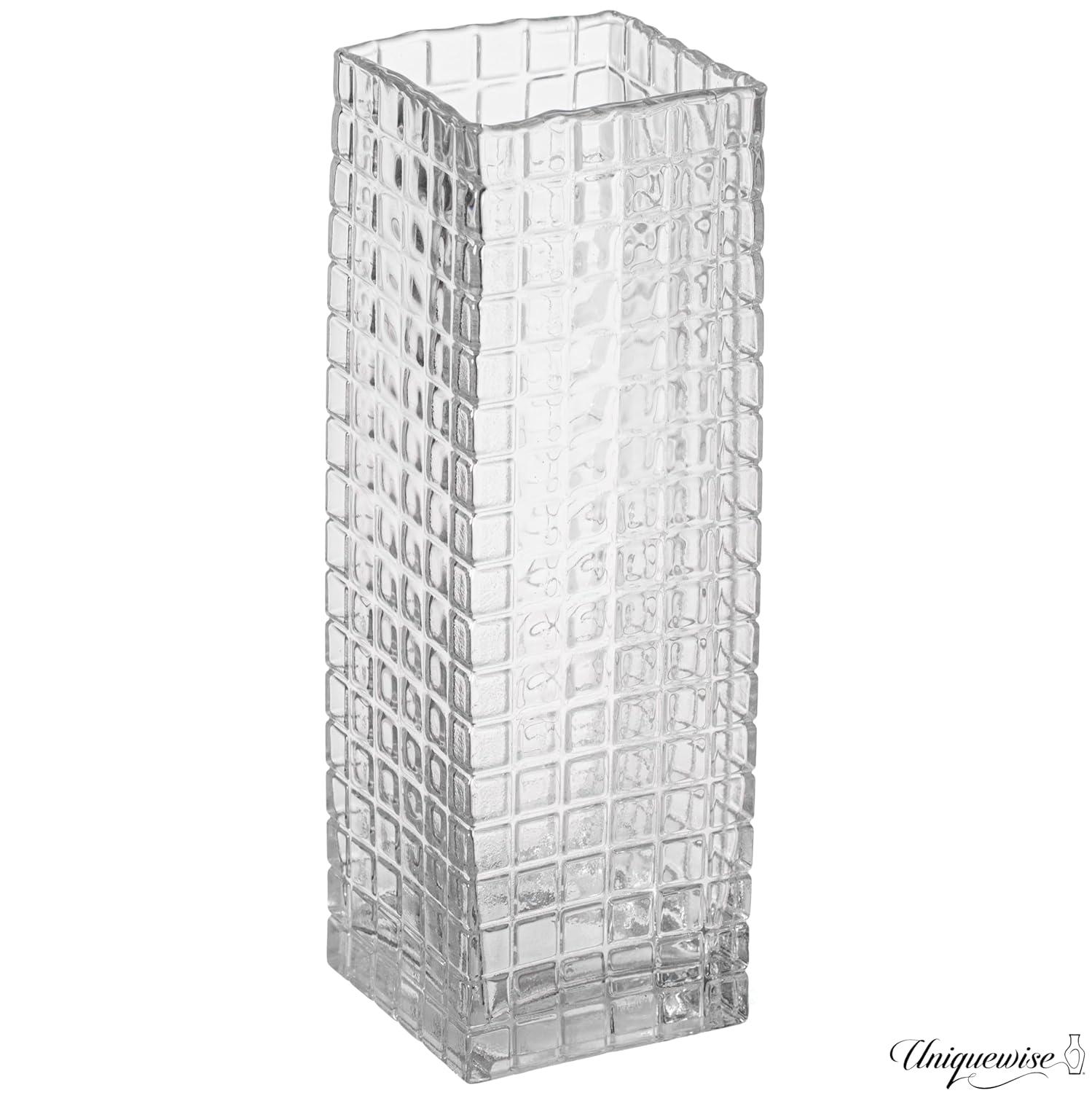 Uniquewise Large Square Frosted Clear Glass Table Vase - A Timeless Centerpiece for Dining Tables, Living Rooms, Bedrooms, Hotel Reception Areas