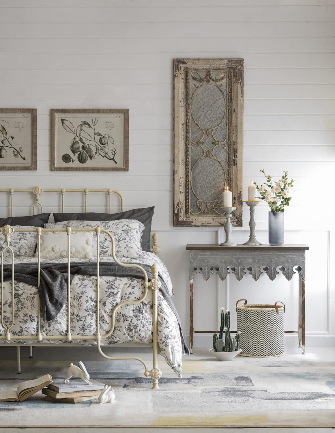 Storied Home Framed Antique Wall Mirror: Vintage Rectangular, Distressed Metal, No Assembly Required