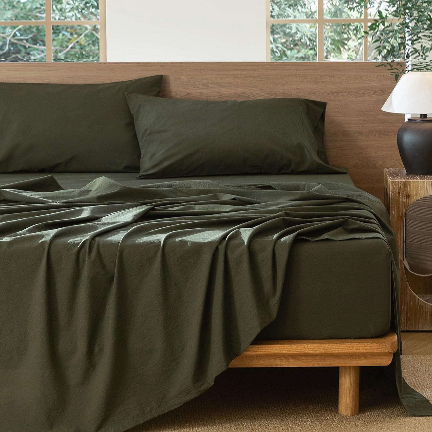 MOOMEE 100% Washed Cotton Linen Like Textured Duvet Cover Set