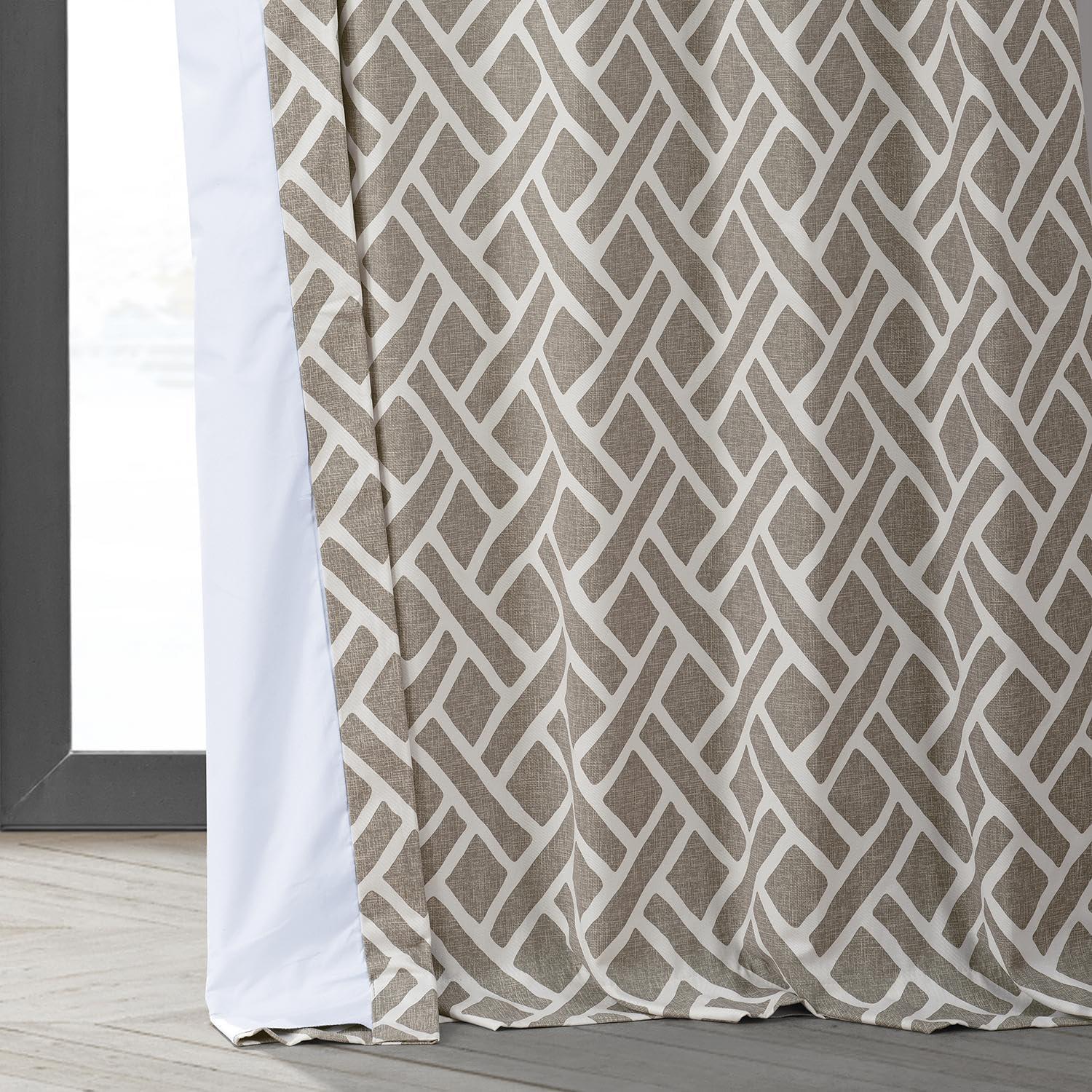 Taupe Geometric Cotton Light-Filtering Window Panel, 50" x 108"