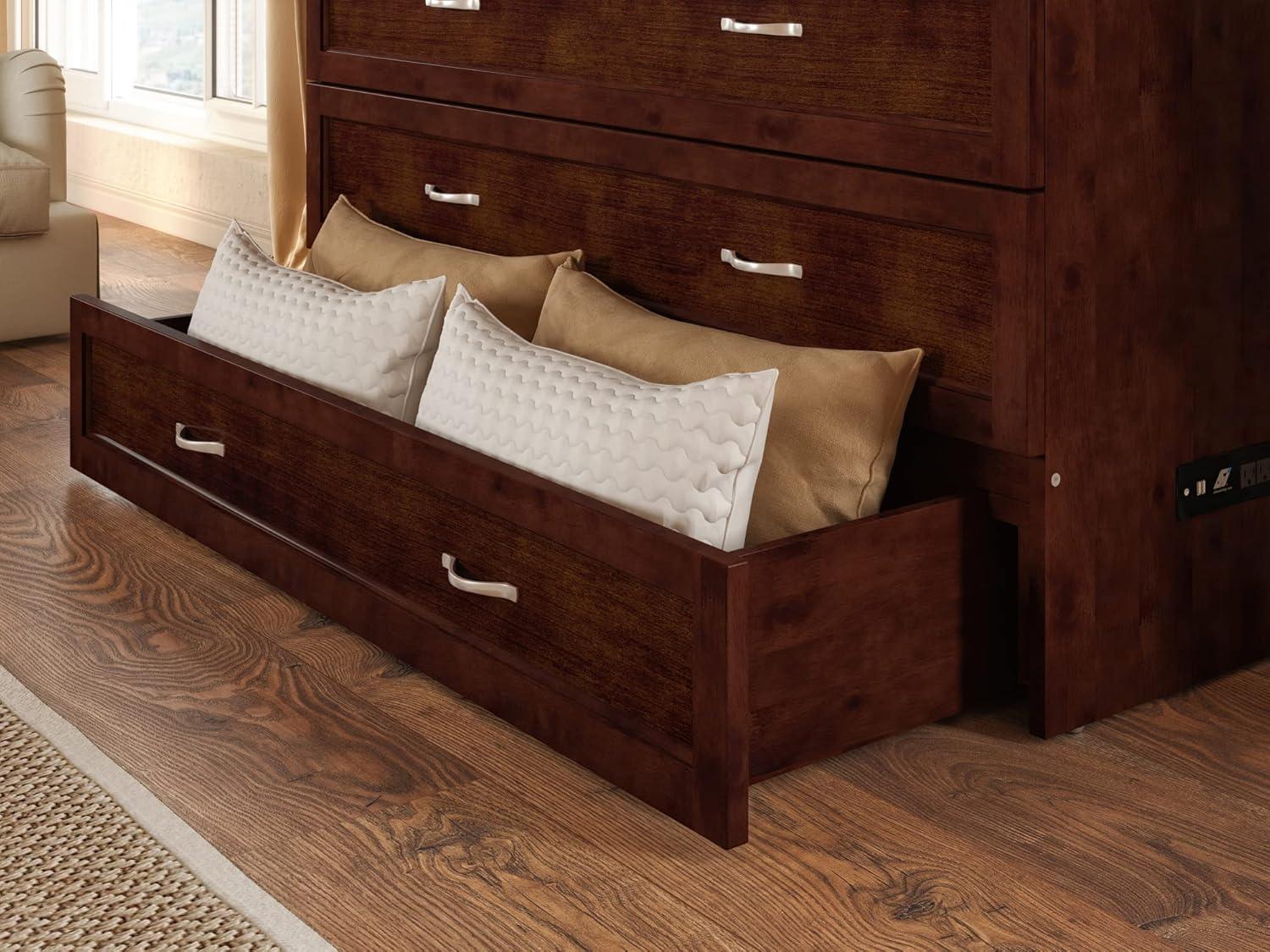 Full Deerfield Murphy Bed Chest with Charger Walnut - AFI: Bedroom Furniture, No Box Spring Needed