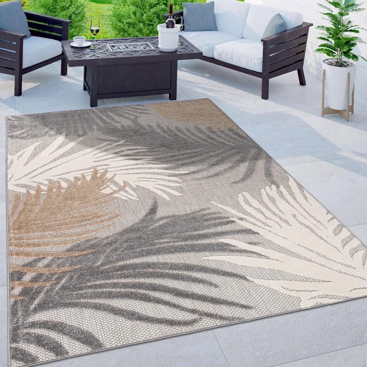 World Rug Gallery  Tropical Floral Indoor/Outdoor Area Rug Gray 3'3"x5' 3' x 5', 4' x 6' Outdoor, Indoor Living Room, Patio, Dining Room Khaki, Ivory,