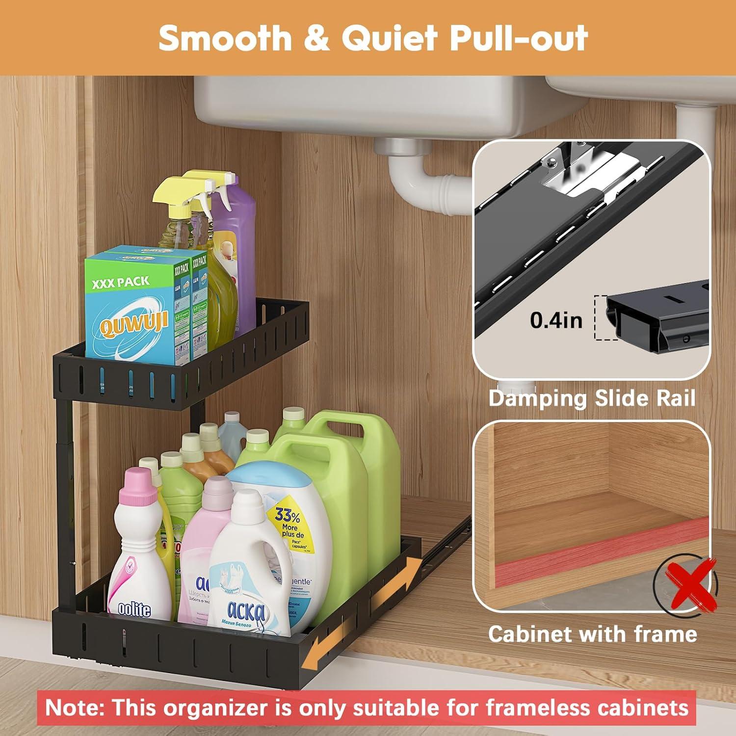 Rebrilliant Under Sink Organizer, 2 Tier Expandable Under Cabinet Organizer, Heights Adjustable Pull Out Storage For Kitchen Bathroom Laundry, Black, 1 Pack