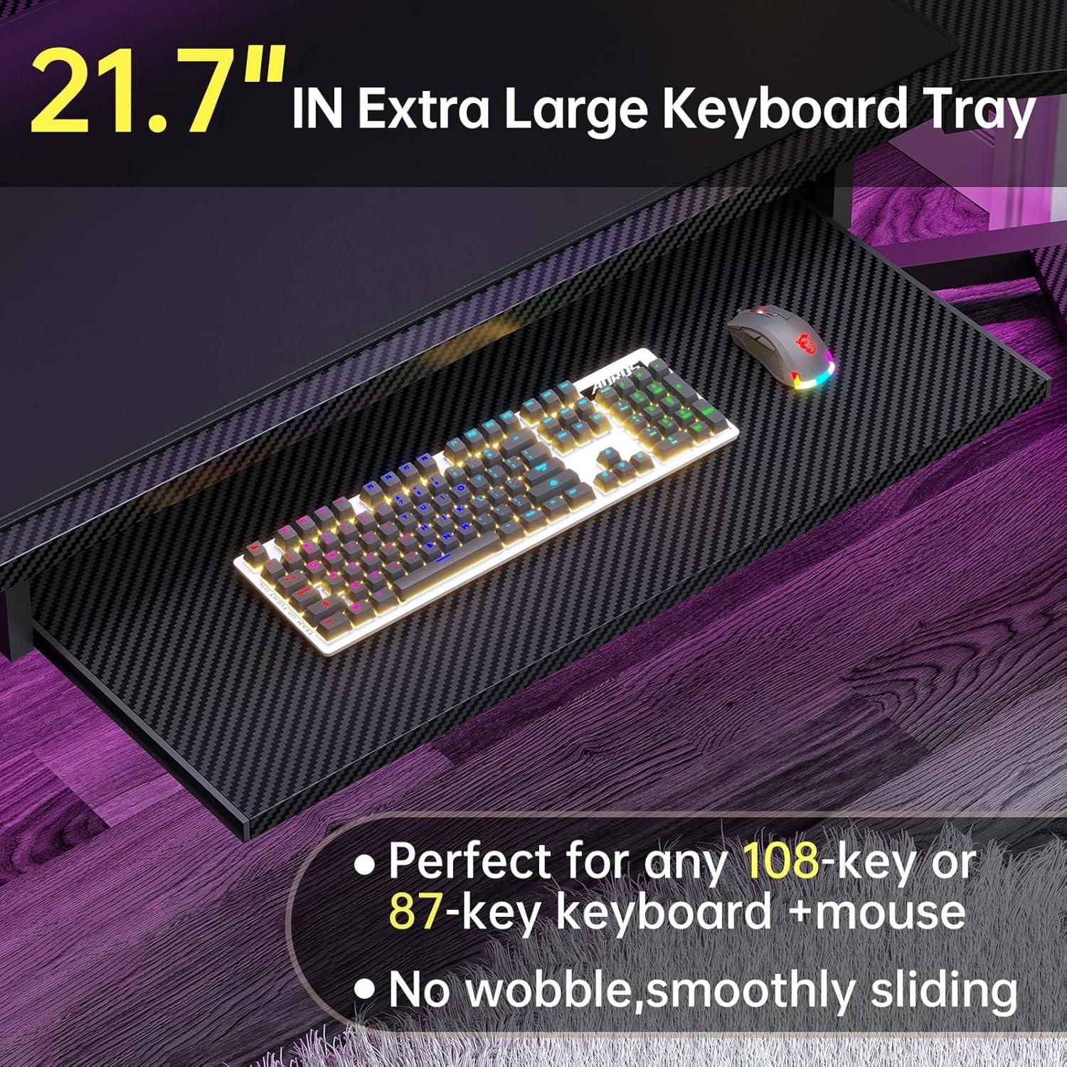 ADORNEVE Adult Collection Combat 2 Fabric Drawers and RGB LED Light Black Gaming Desk, Black