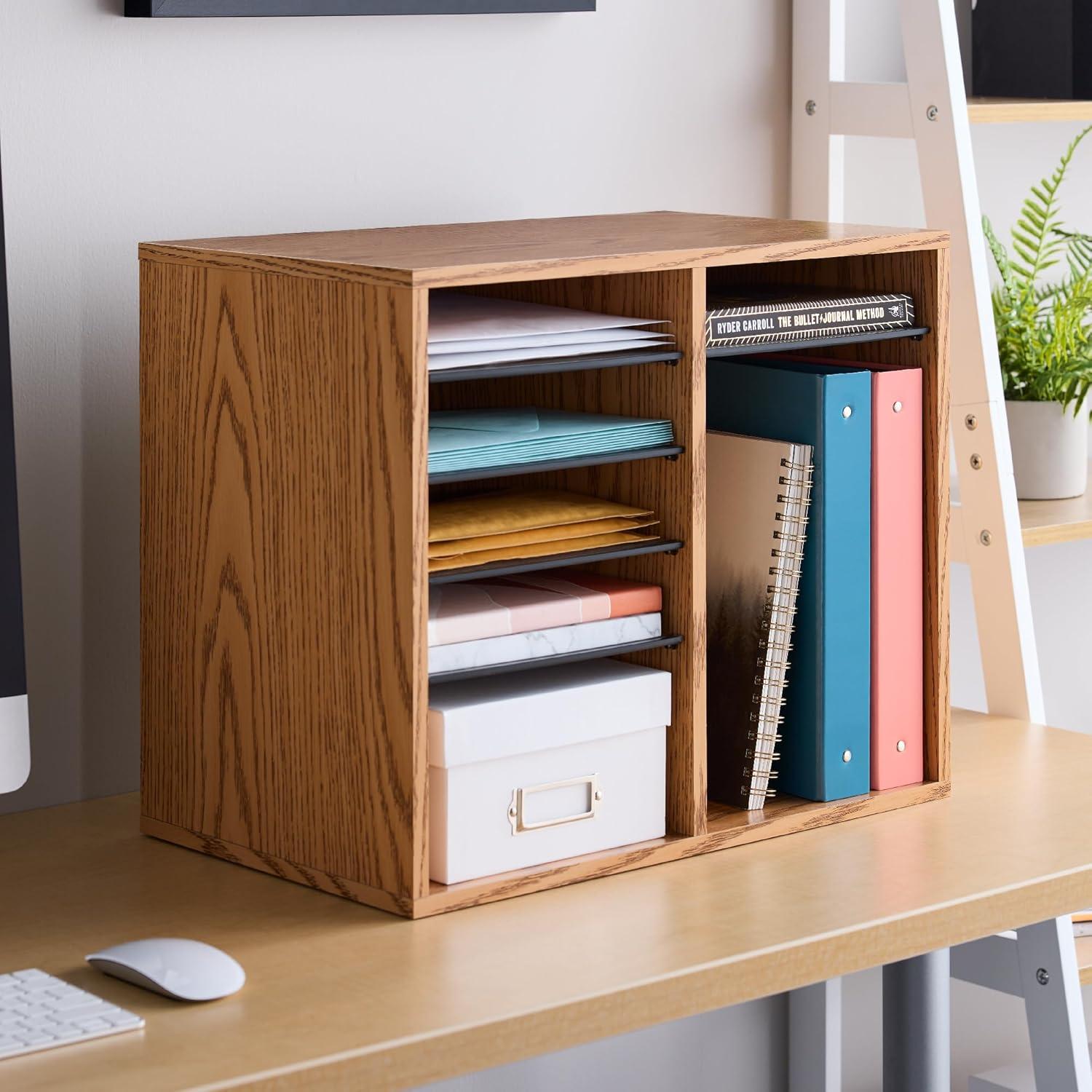 Wood Adjustable-Compartment Literature Organizer (Desktop)