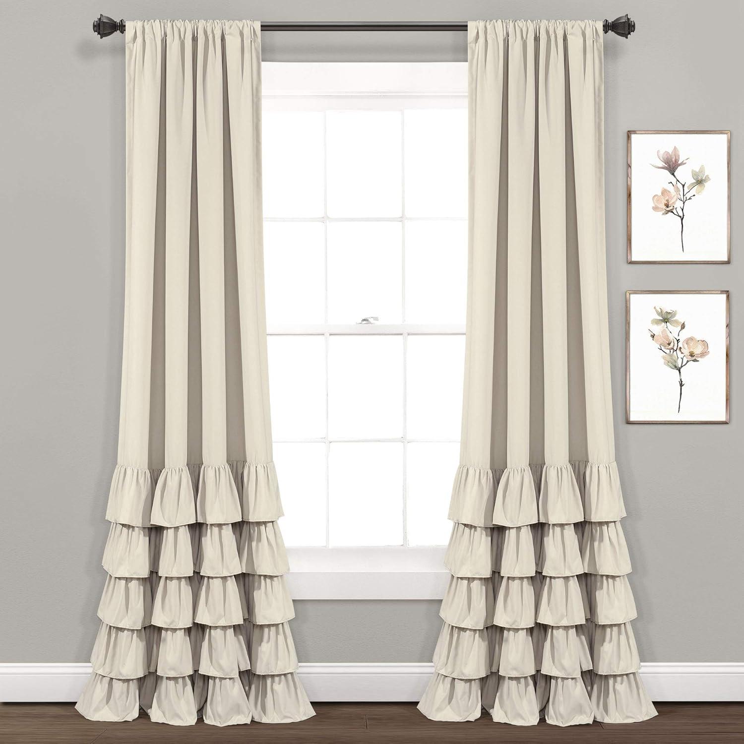 Allison Ruffle Polyester Semi Sheer Curtain Pair