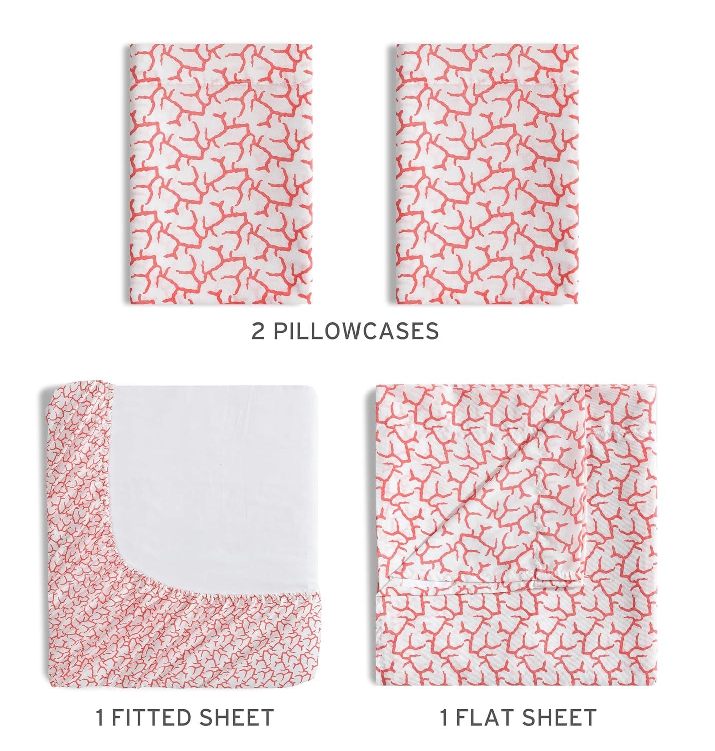 Coastal Print Microfiber Sheet Set, Full, Burnt Coral