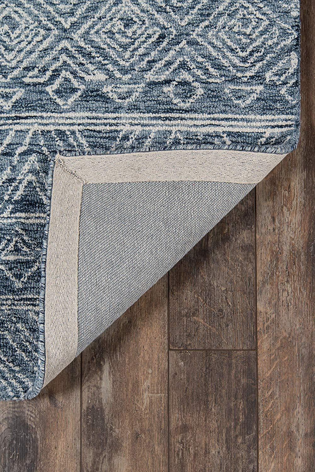 2'x8' Runner Mallorca Evalyn Rug Denim - Momeni: Wool, Geometric, Modern, Handmade, Low Pile, Indoor Area Rug