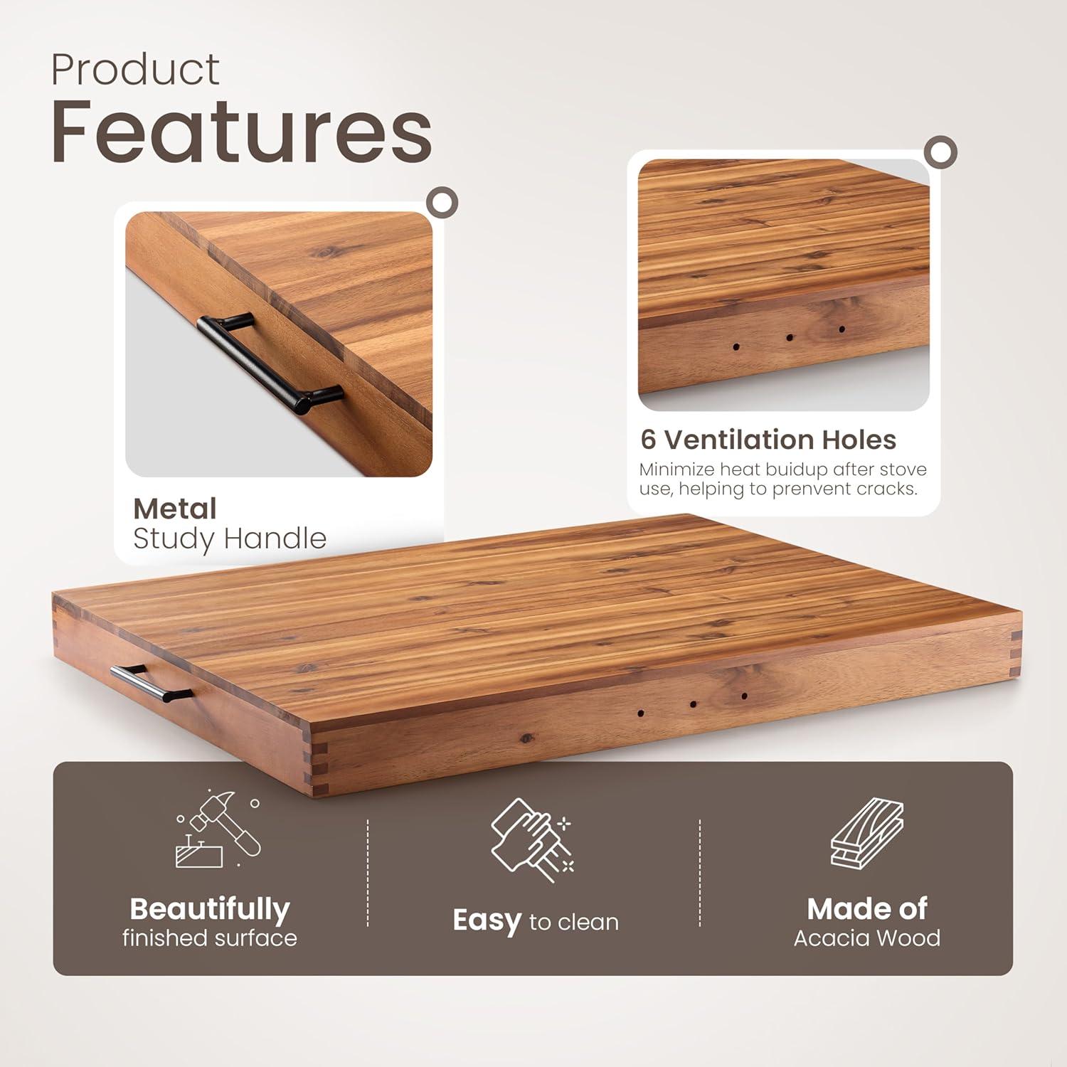 Stove Top Covers for Electric Stove with Handles 30”x22” (Outer) / 28.9”x20.8” (Inner) - Acacia Wood Noodle Board for Gas Stovetop - Stove Top Covers for Gas Burners (Acacia, 30"L x 22"W)