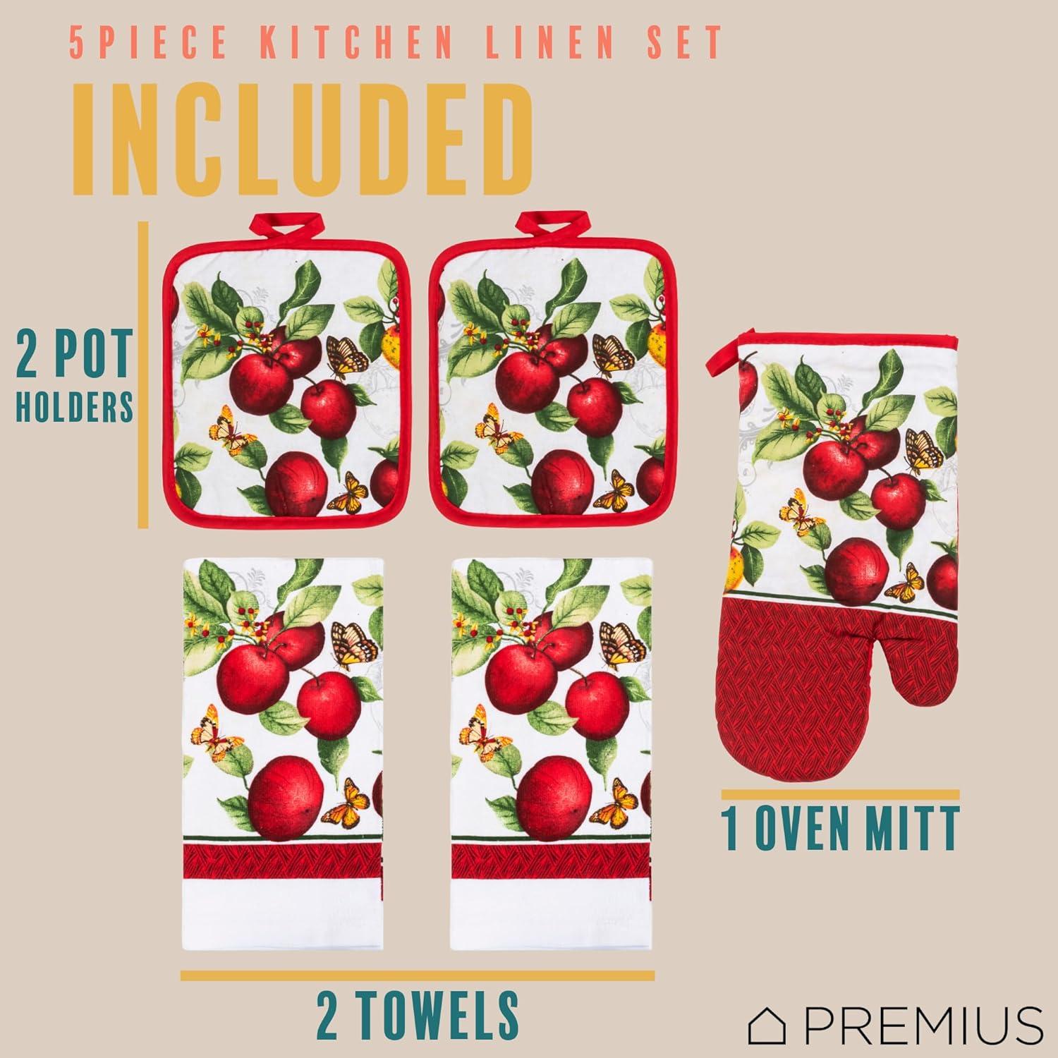 Apple Orchard 5-Piece Cotton Kitchen Linen Set