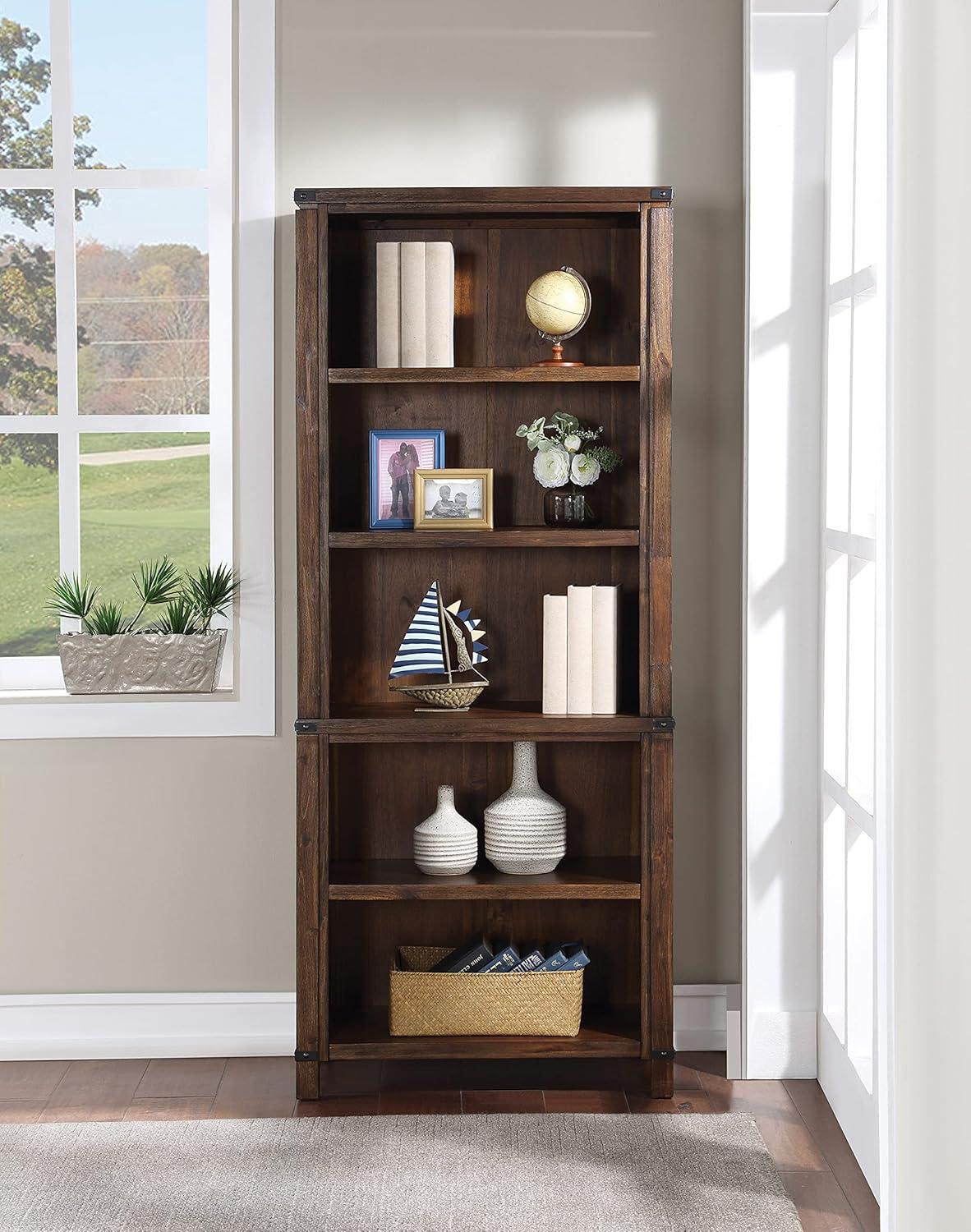 Baton Rouge 72" Bookcase in Brushed Walnut Finish in Engineered Wood