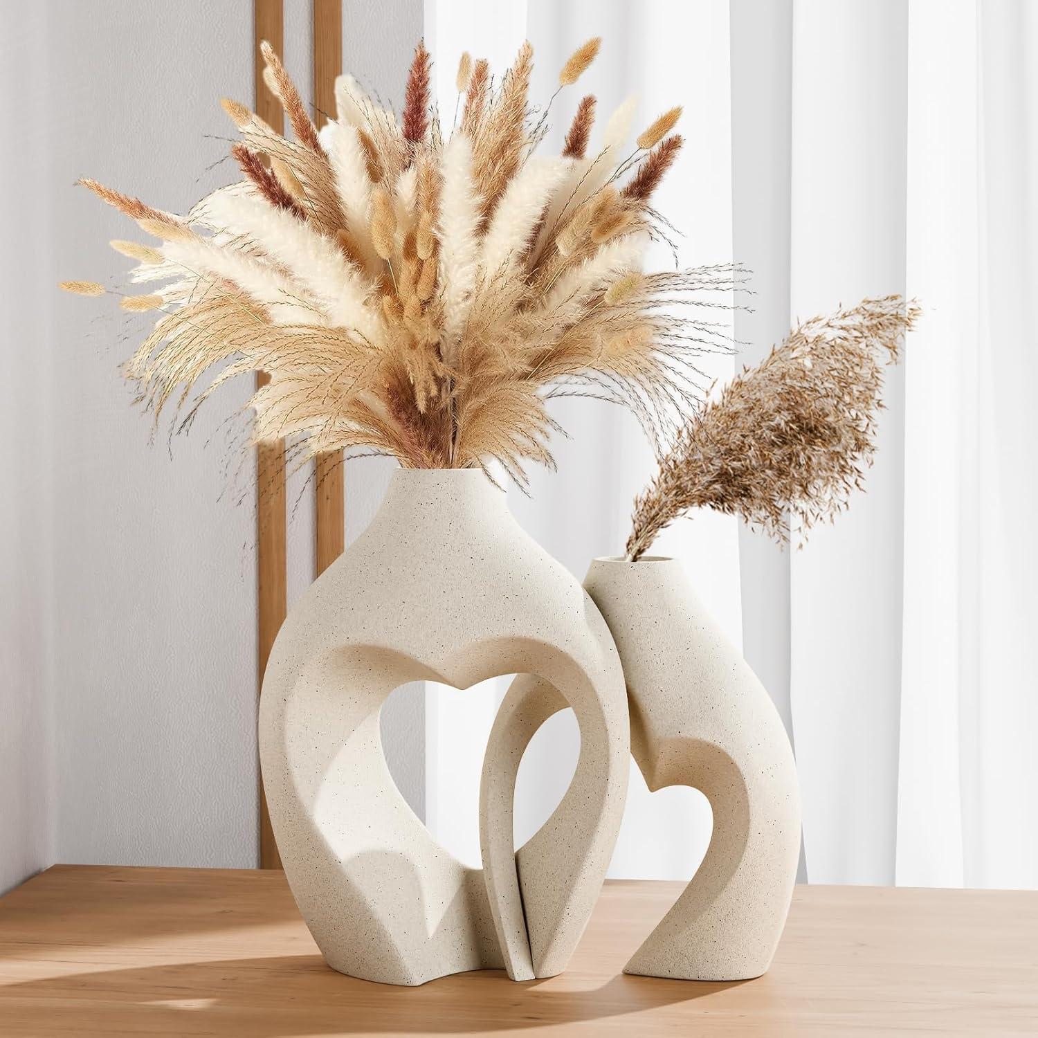 Ivy Bronx White Vases For Decor, Heart Shaped Ceramic Vase Set Of 2, Nordic Heart Shaped Vases, Minimalist Decorative Vase For Table Centerpiece Wedding Dining Living Room Office House Decoration