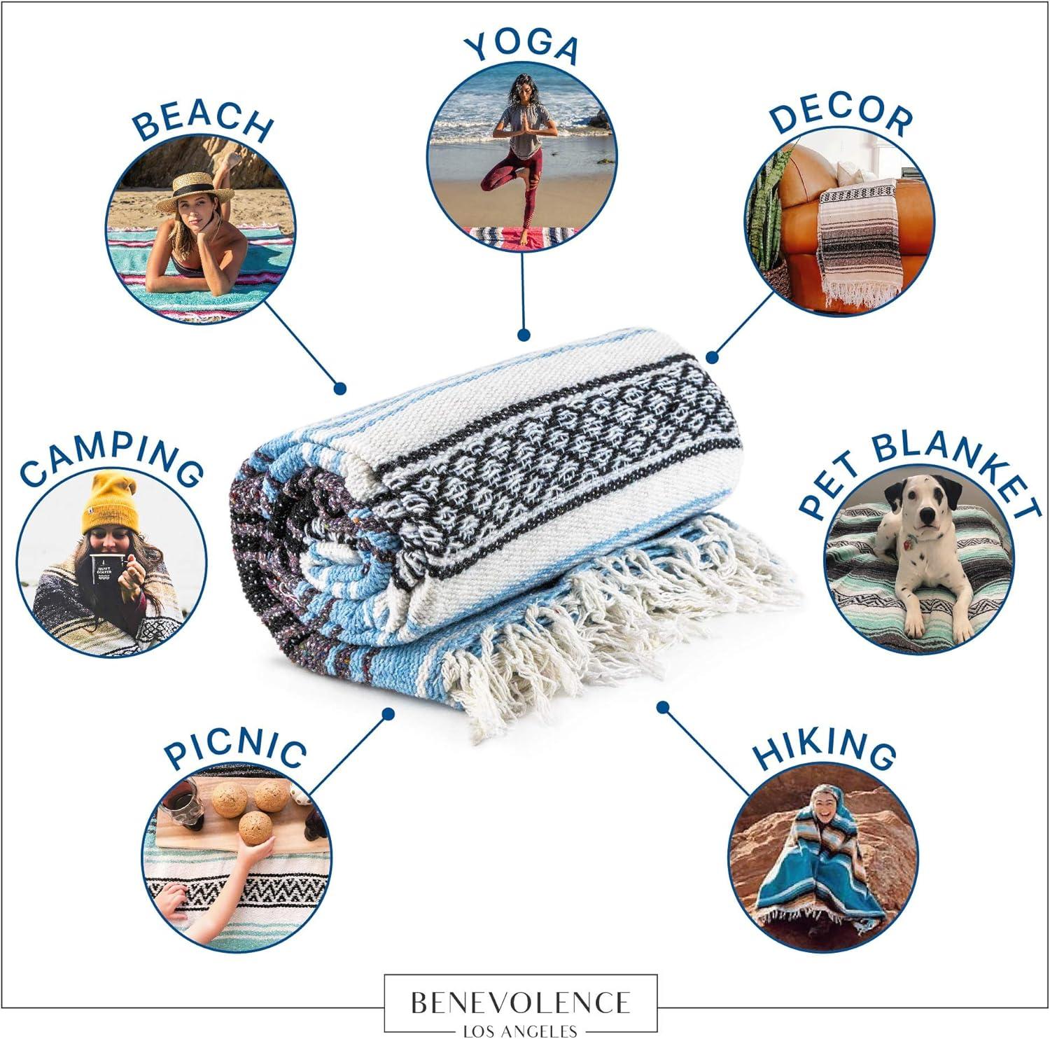 Benevolence LA Authentic Mexican Blanket (70 x 50 in) In Sky Blue