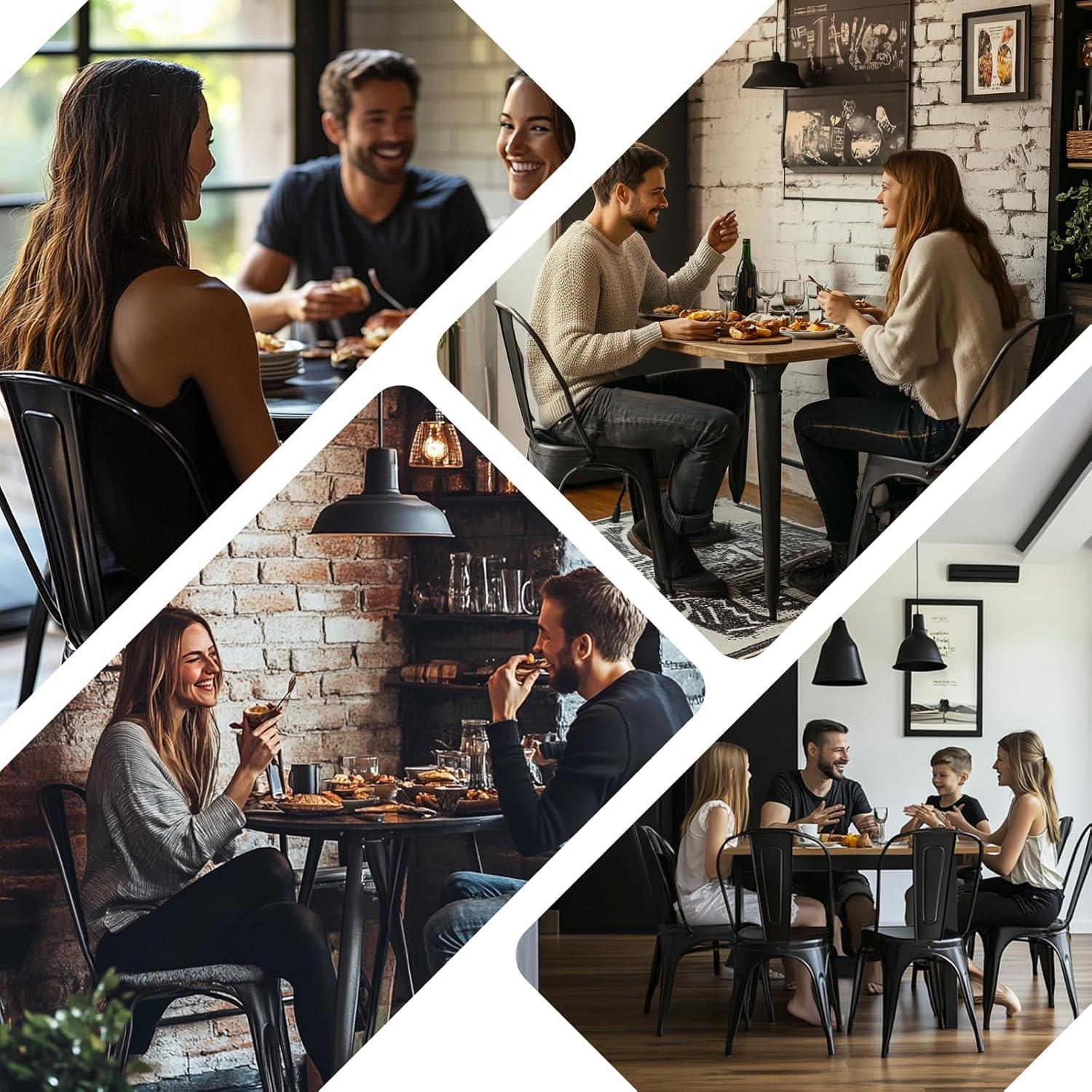 SOLEGGIATA Juego de 2 Sillas de Comedor de Metal Hierro Apilable Exterior/vintage/cocina Restaurante Mate Medianoche Negro