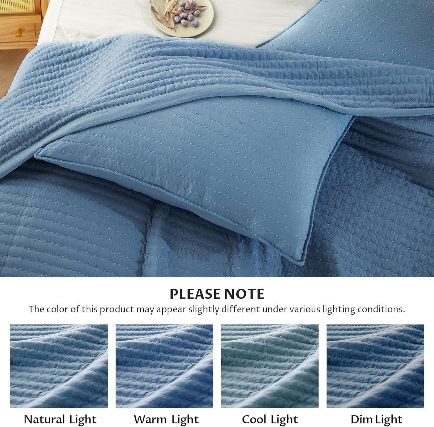 Silver Lake Blue Twin Reversible Microfiber Quilt Set