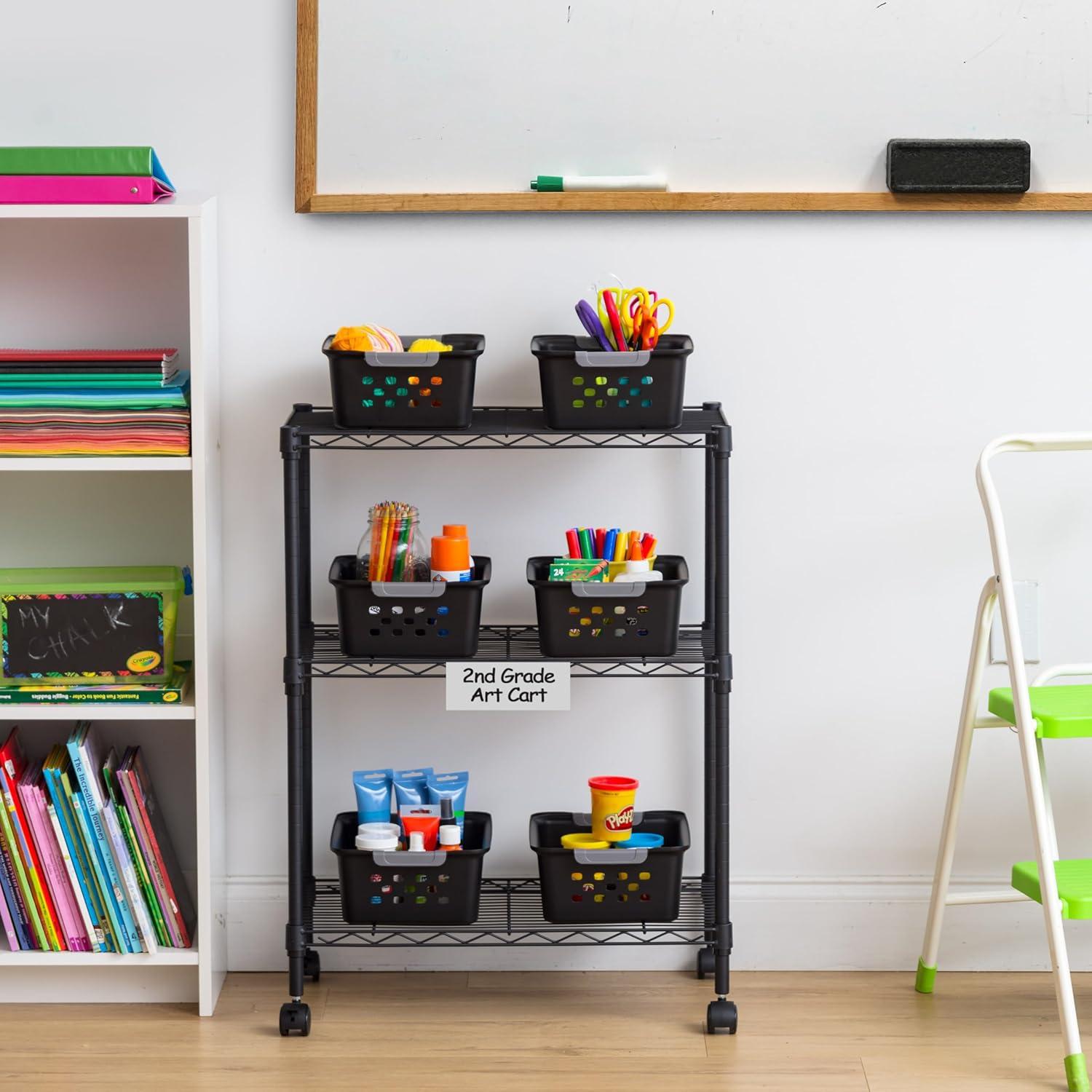 IRIS USA Small Plastic Storage Basket, 12-Pack, Shelf Basket Organizer for Pantries Kitchens Cabinets Bedrooms, Black