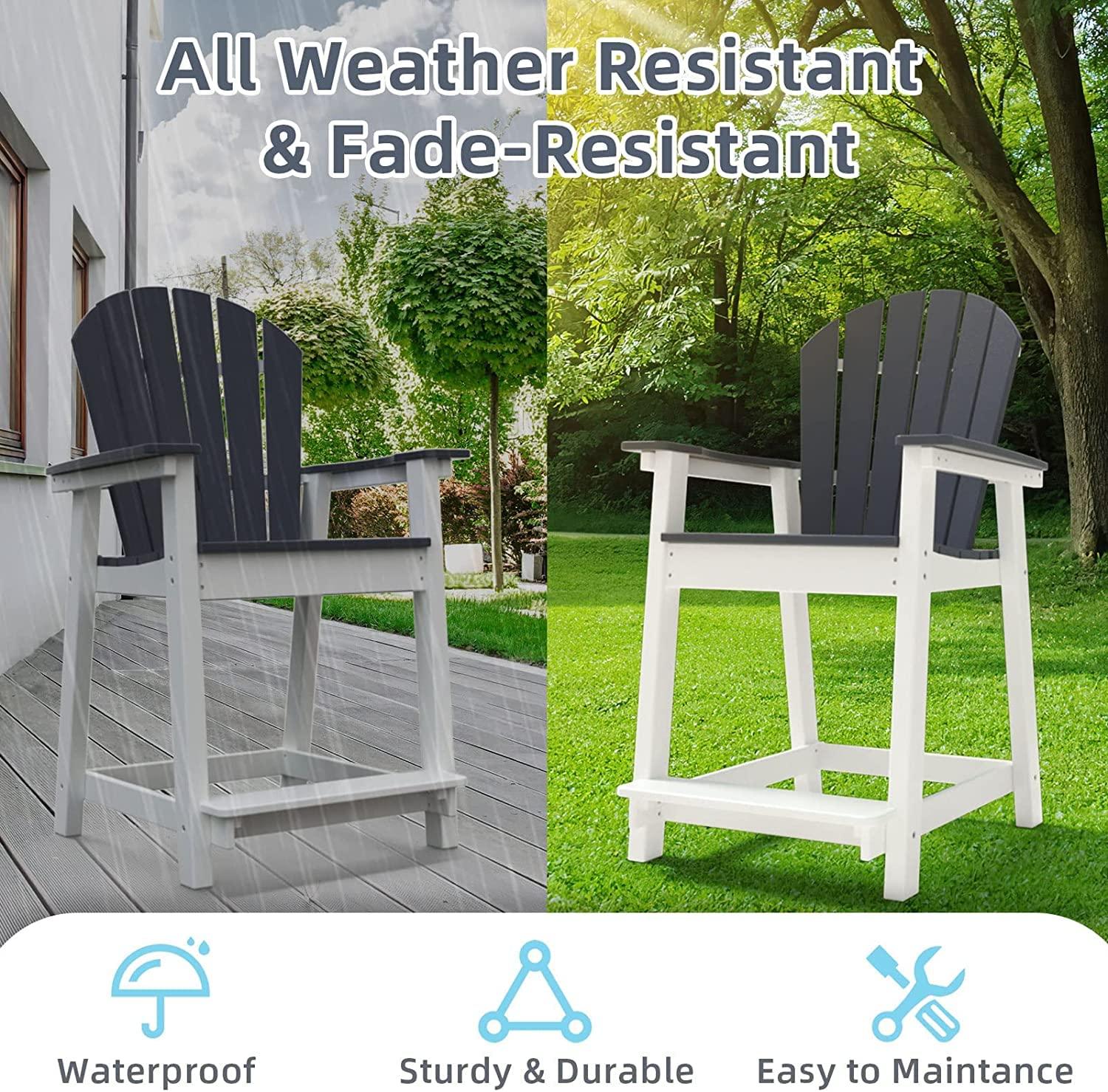 Outdoor Tall Adirondack Chair, Patio Bar Stool Chair with High Back, 400lbs, Widened Arms, All-Weather Balcony Chair for Backyard, Garden, Yard (1 PC)