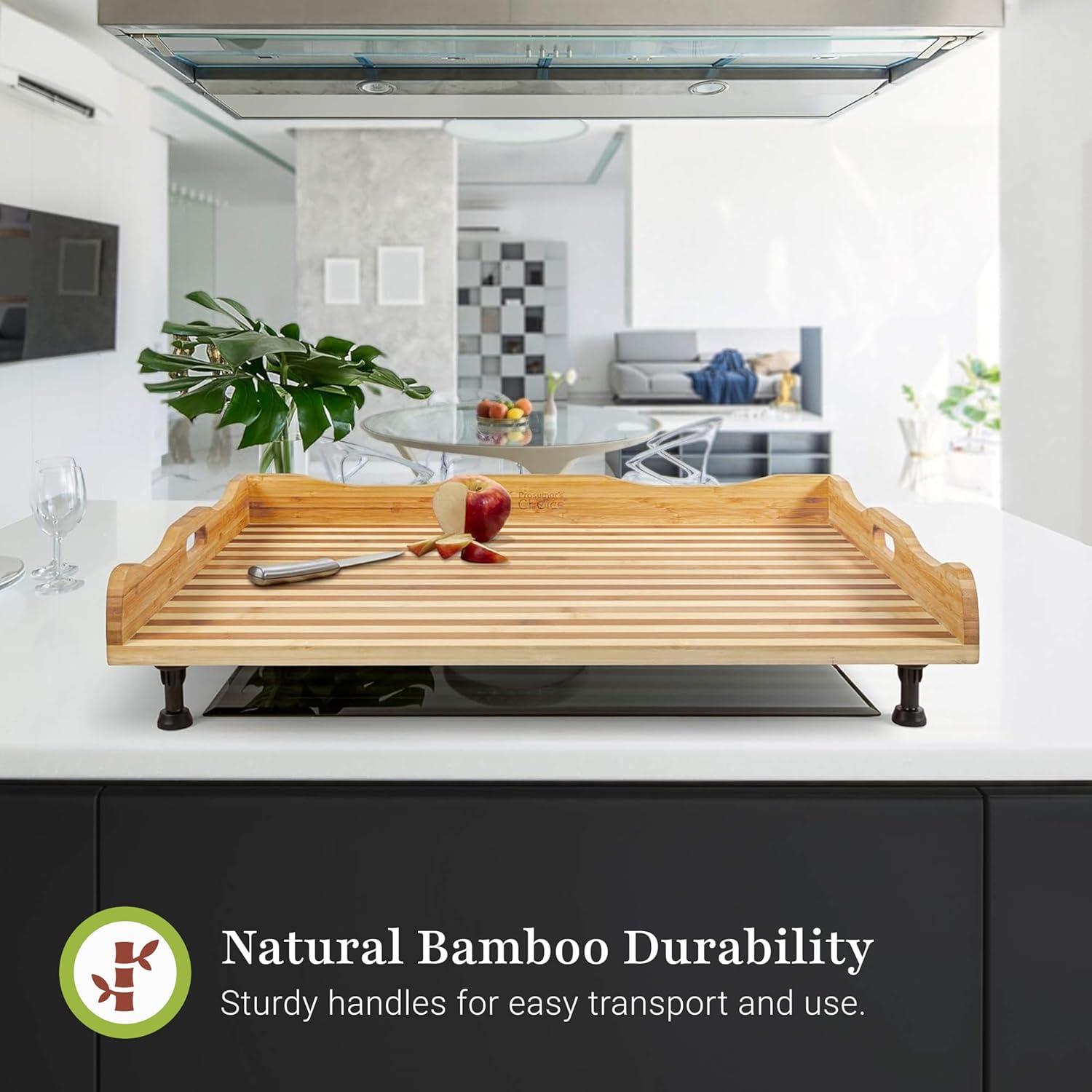 Prosumer s Choice Bamboo Stovetop Cover Noodle Preparation and Cutting Board with Handles and Feet