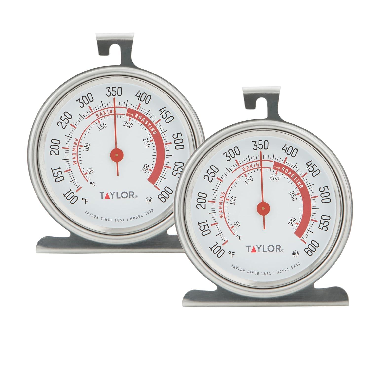 Stainless Steel Large Dial Analog Oven Thermometer, 3.74 Inches, Silver - 2 Pack