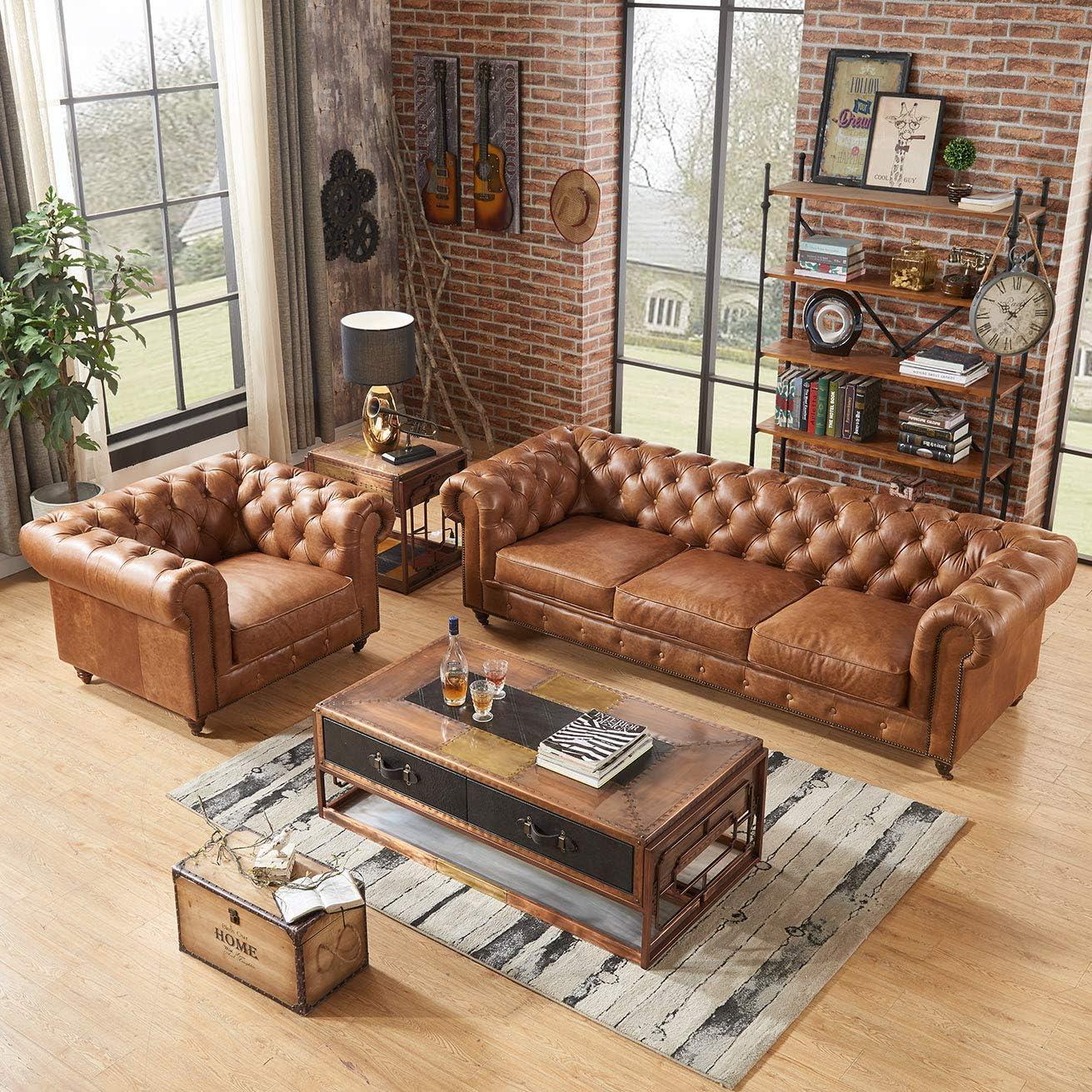 Crafters and Weavers Craftsman Mission Leather Arm Chair in Light Chestnut