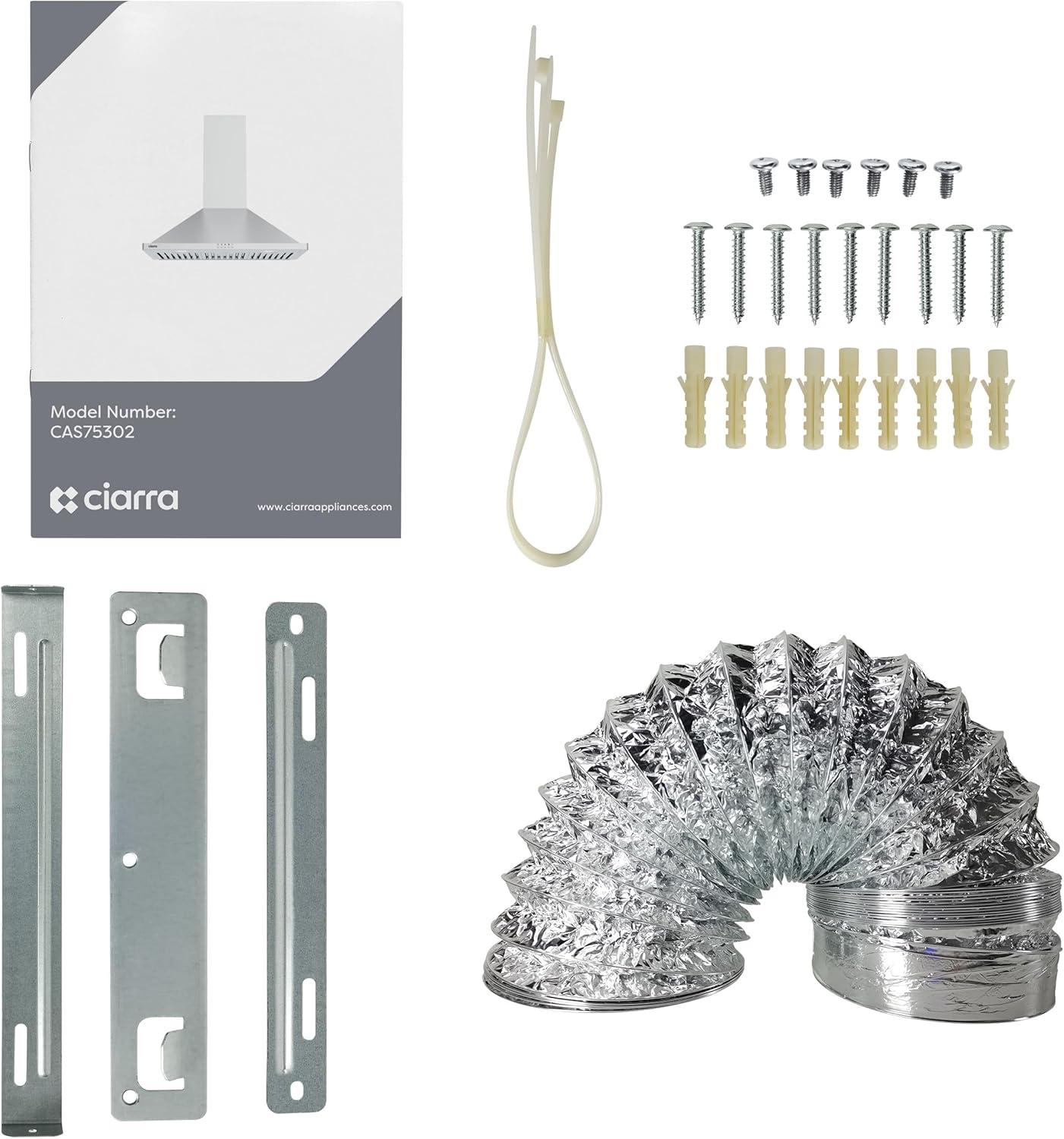 CIARRA Range Hood 30 inch Wall Mount Chimney Hood Range 450 CFM Ducted and Ductless Kitchen Hood Vent in Stainless Steel, CAS75302