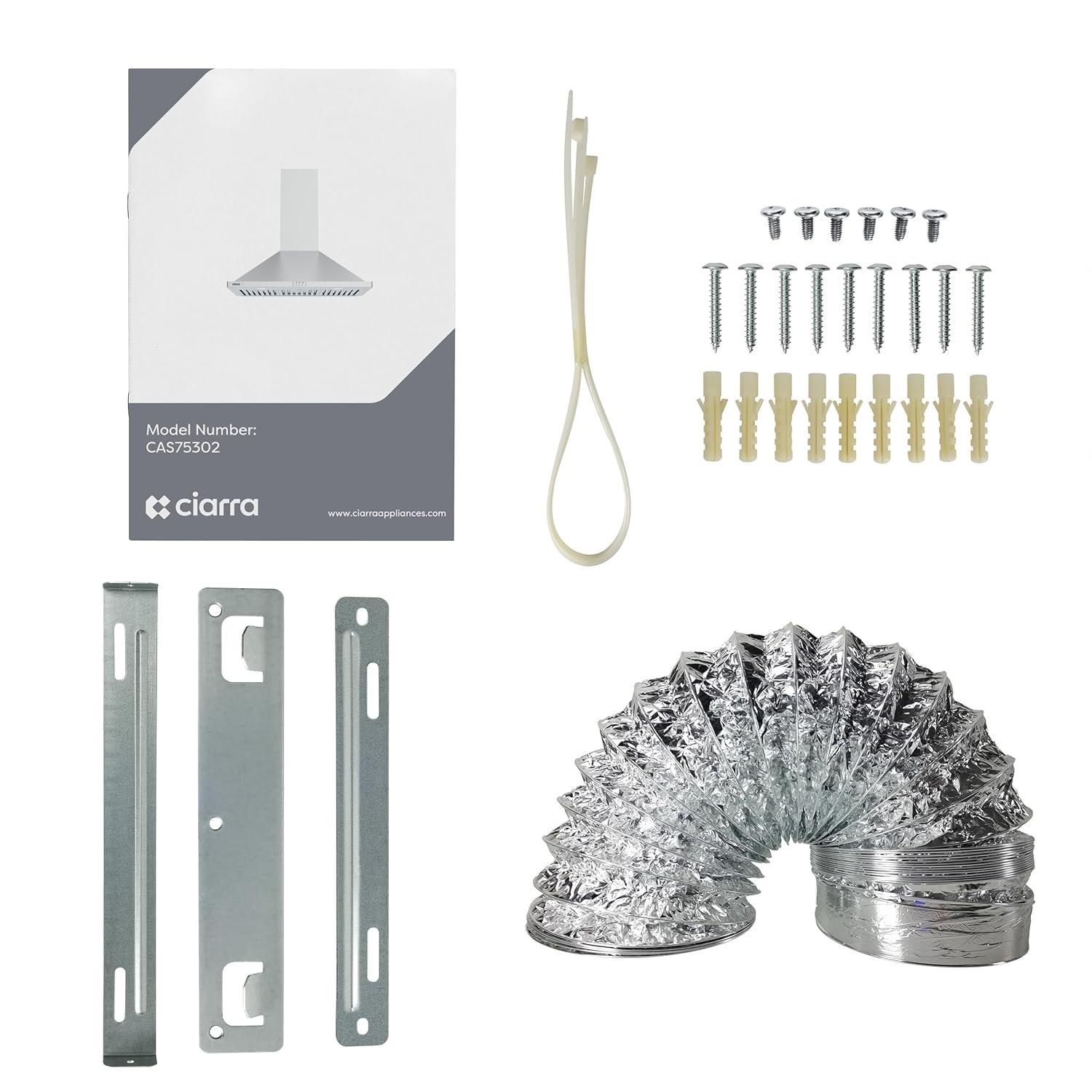 CIARRA Range Hood 30 inch Wall Mount Chimney Hood Range 450 CFM Ducted and Ductless Kitchen Hood Vent in Stainless Steel, CAS75302