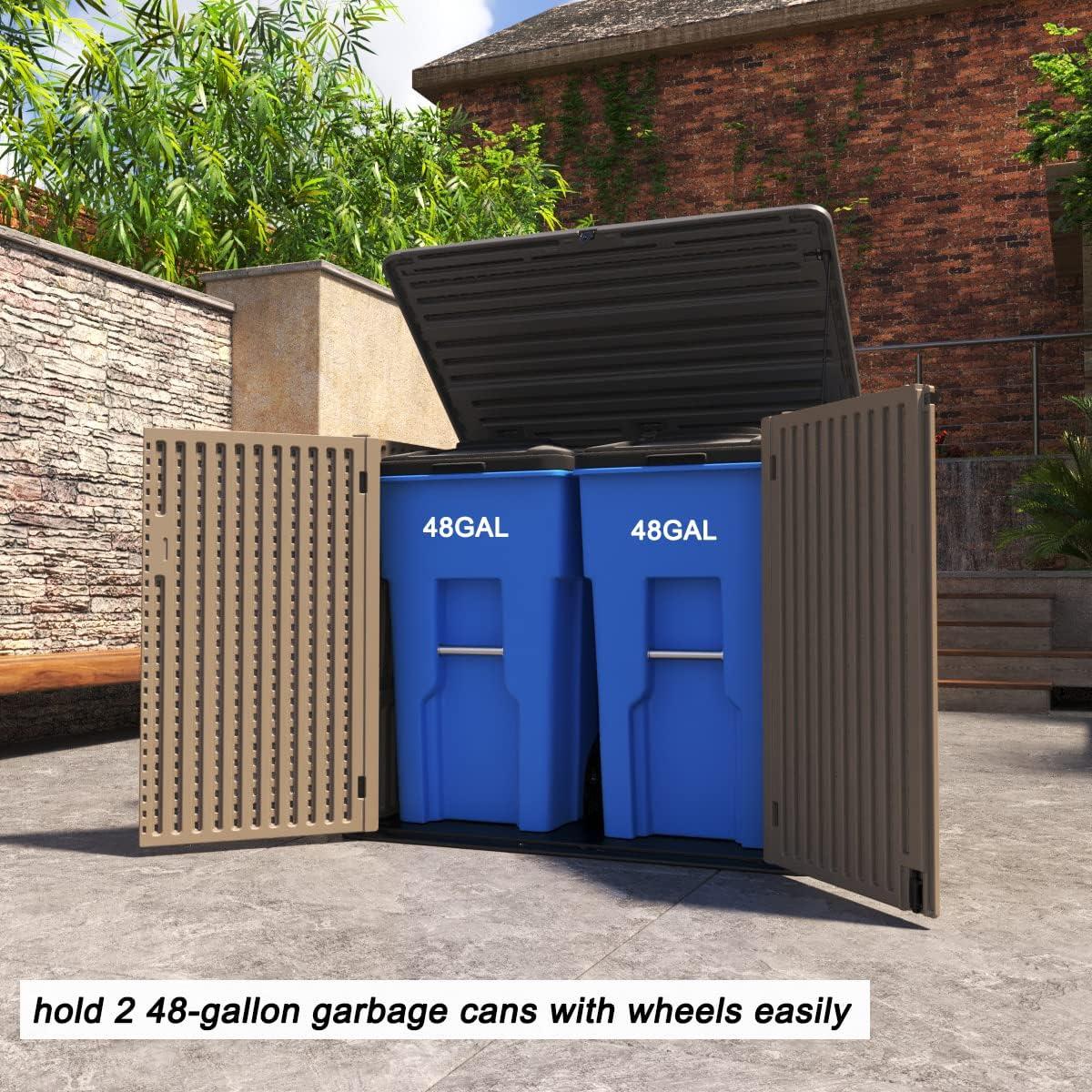 Large Brown Resin Outdoor Storage Shed with Shelving