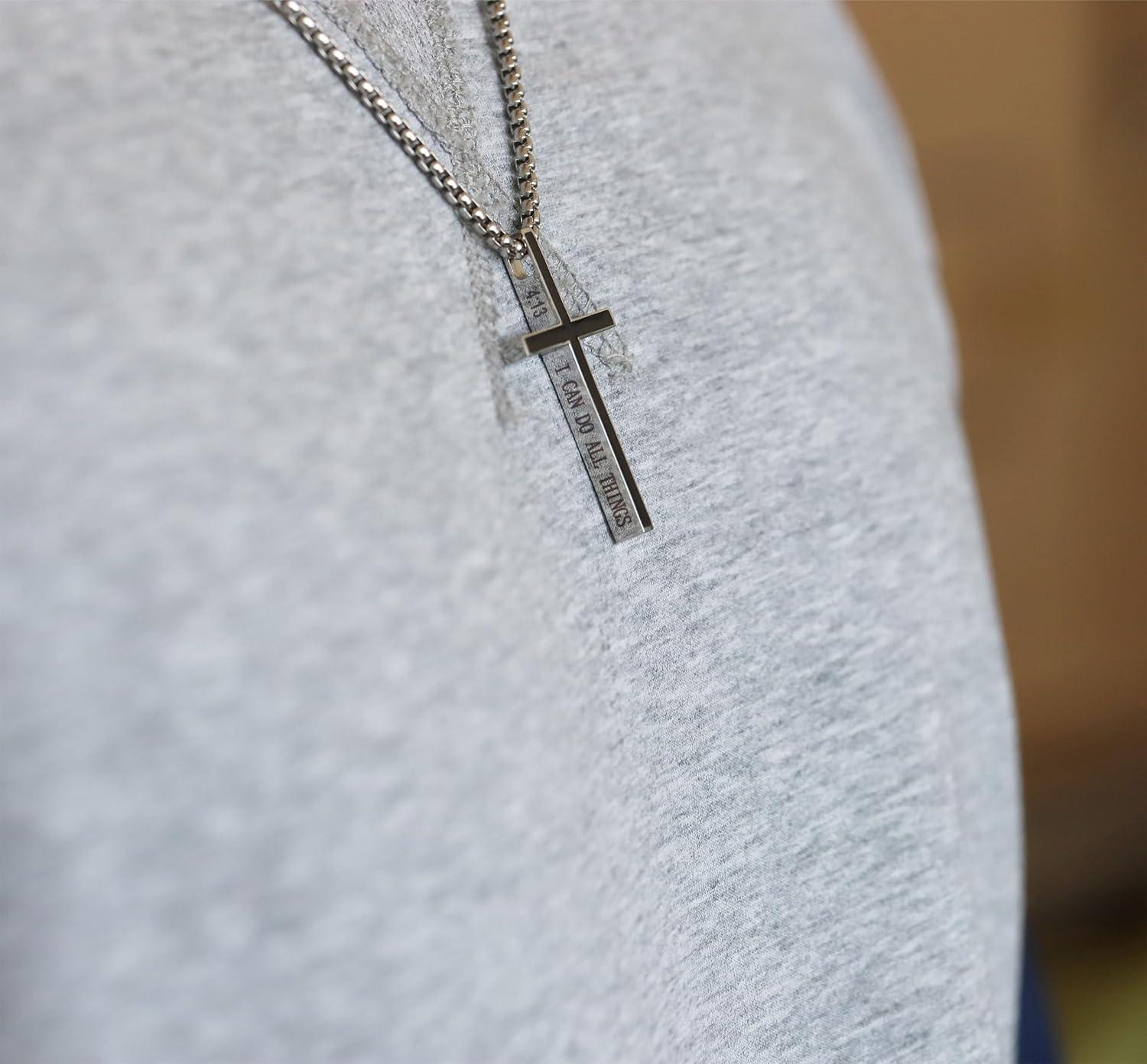 Philippians 4:13 Cross Pendant Necklace, I CAN DO ALL THINGS Bible Verse Stainless Steel Necklace Confirmation Jewelry Gifts