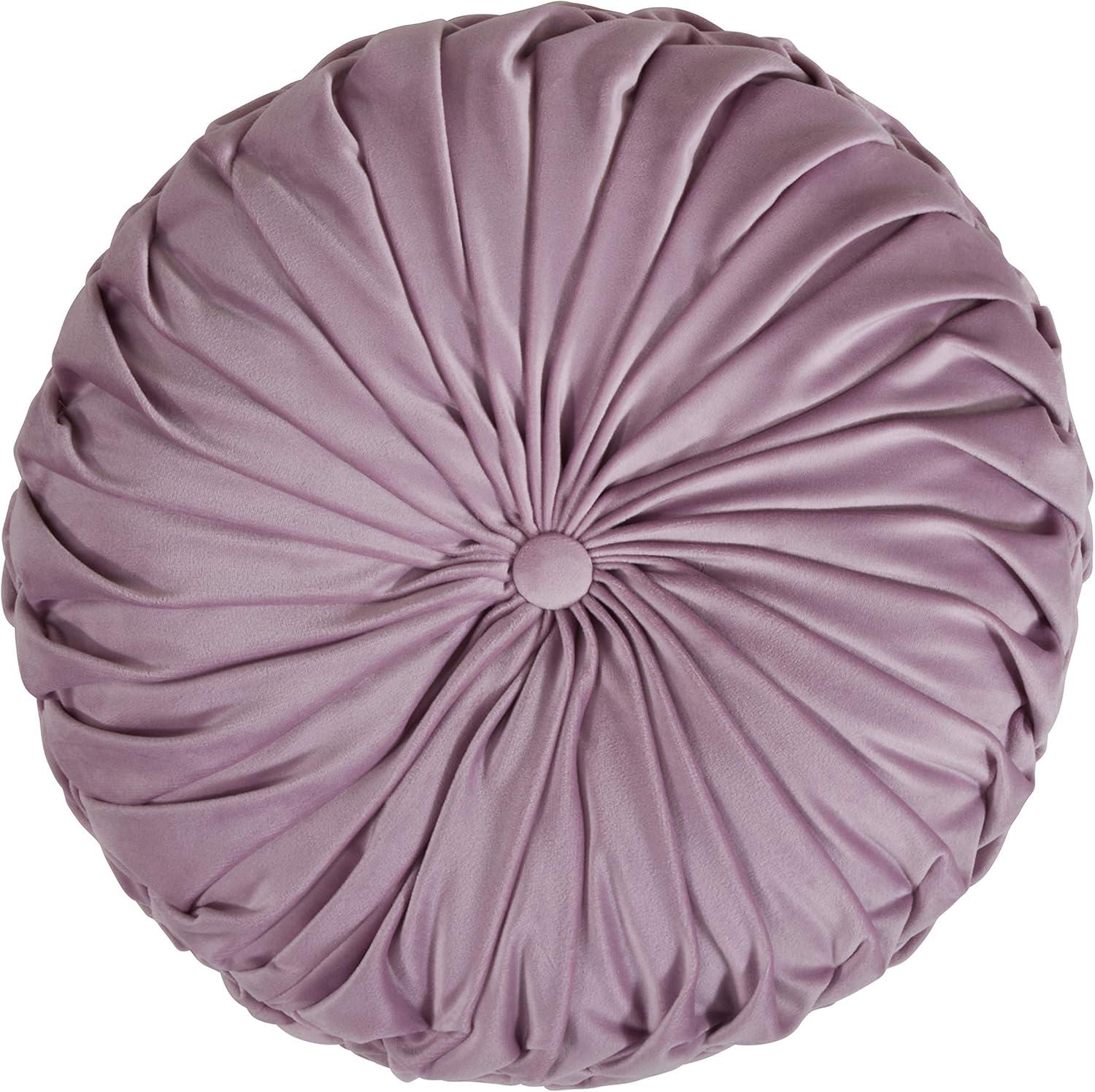 14" Velvet Pintucked Poly Filled Round Throw Pillow - Saro Lifestyle