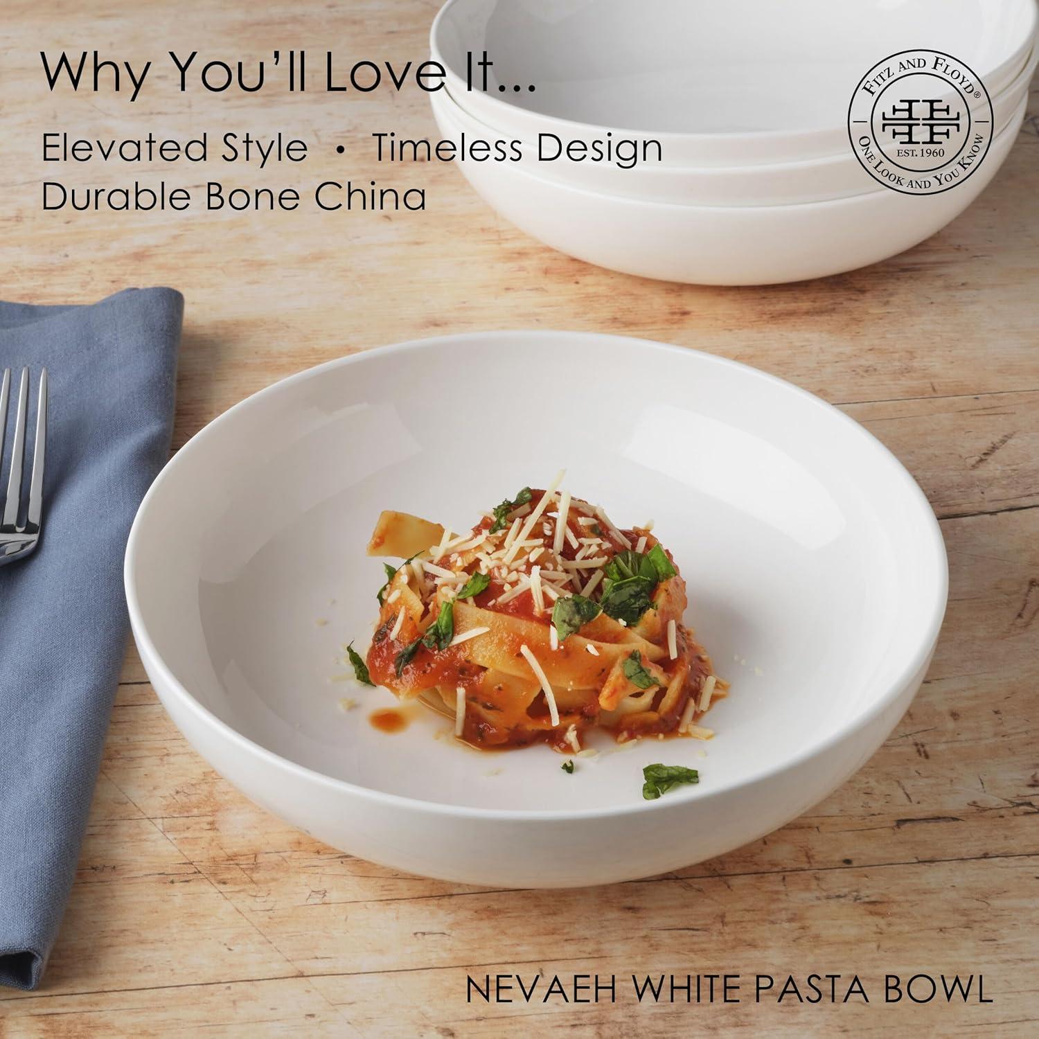 Fitz and Floyd Neveah White Pasta Dinner Bowl Set