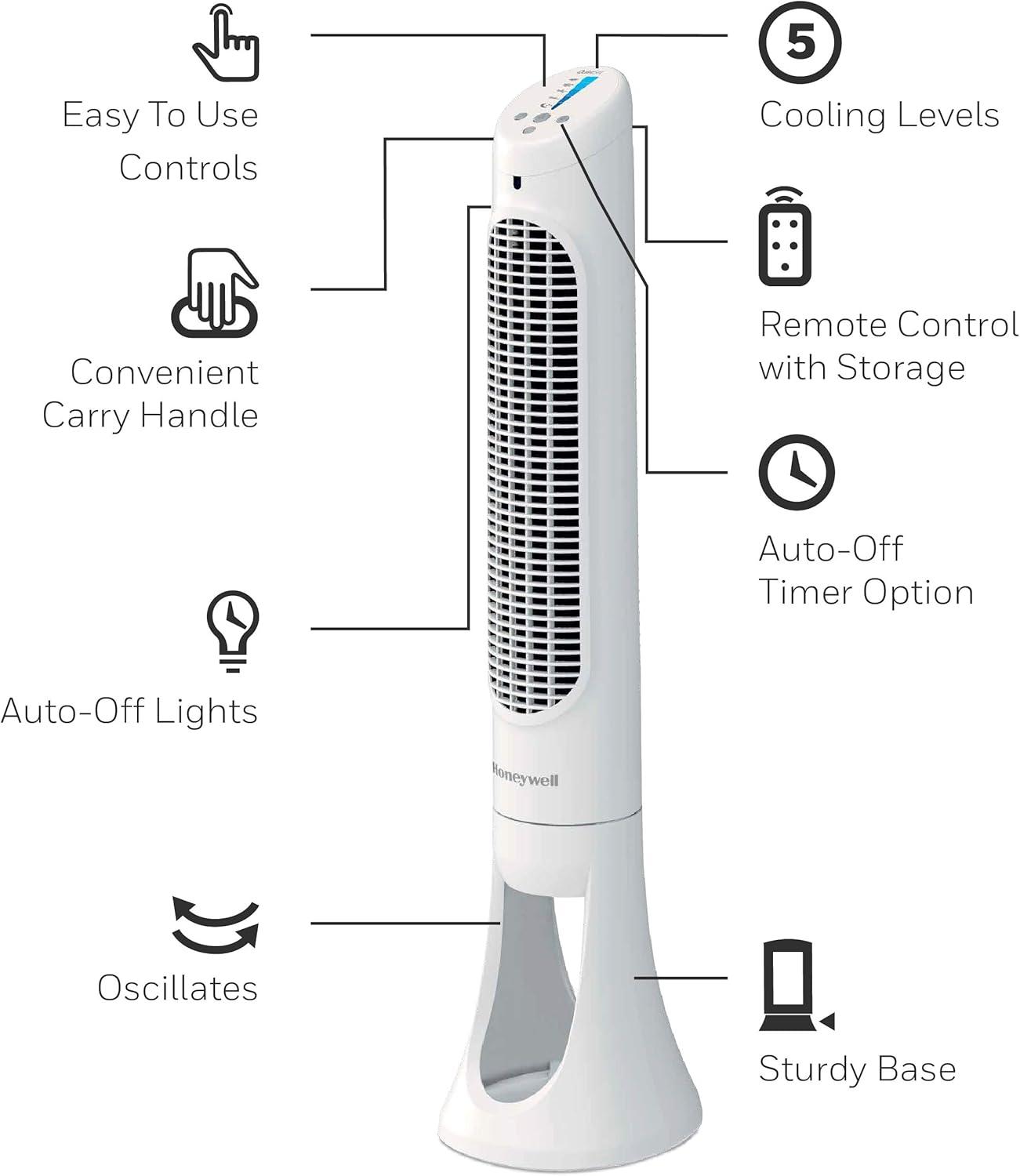 Honeywell QuietSet 5 Speed Oscillating Tower Fan White HYF260W