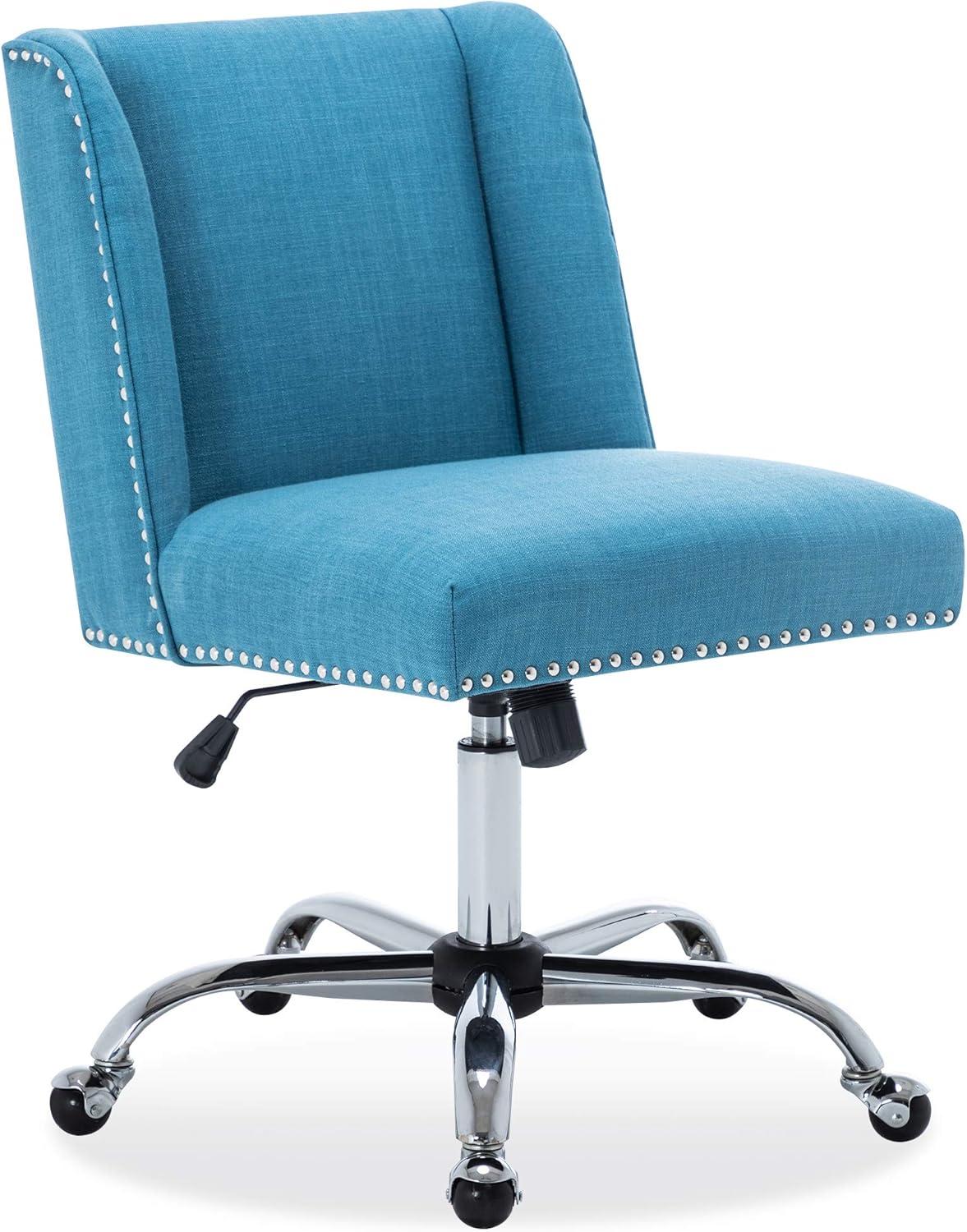 BELLEZE Upholstered Fabric Office Chair Nailhead Trim Swivel Task Chair Height Adjustable, Blue