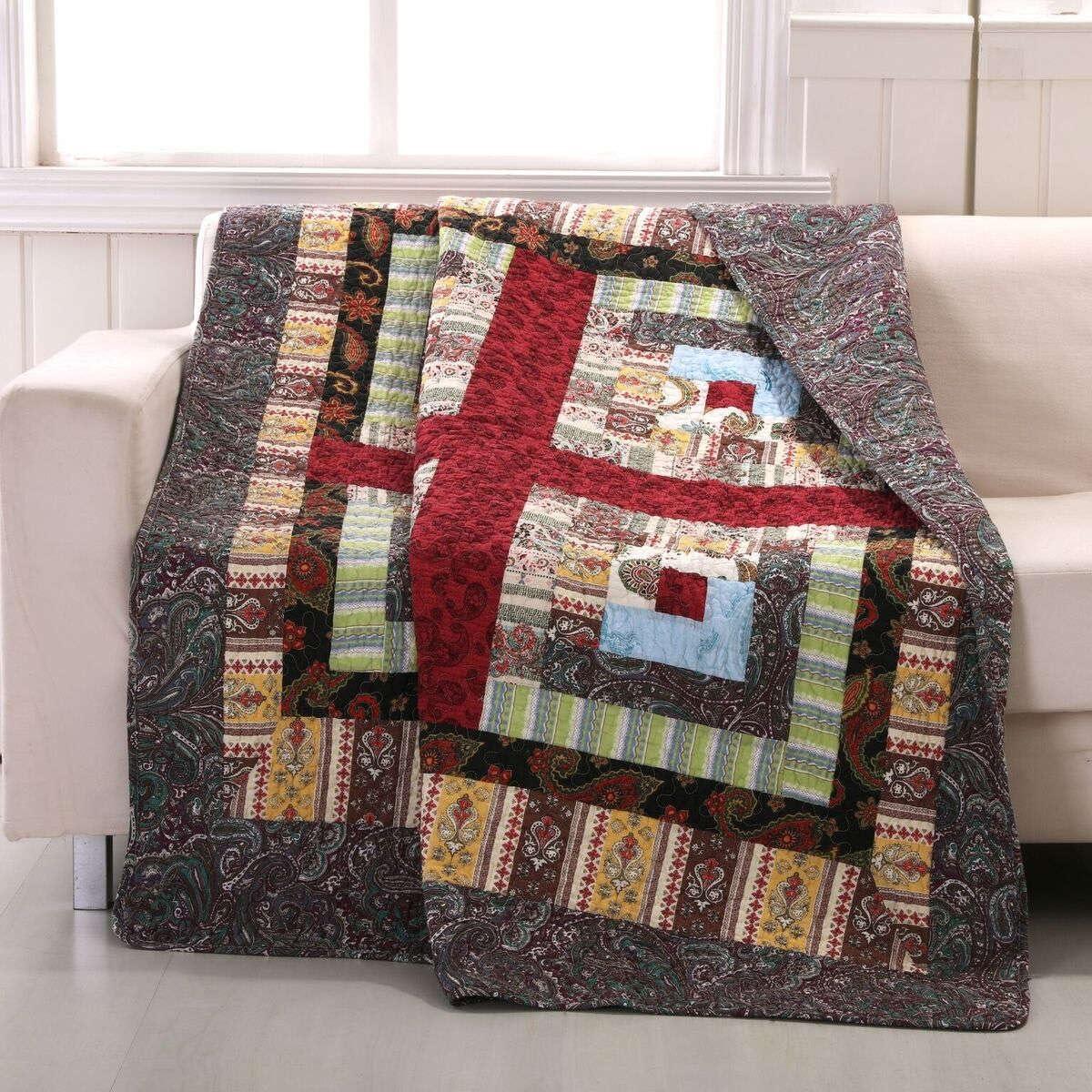 Colorado Lodge Log Cabin Patchwork Reversible Cotton Throw