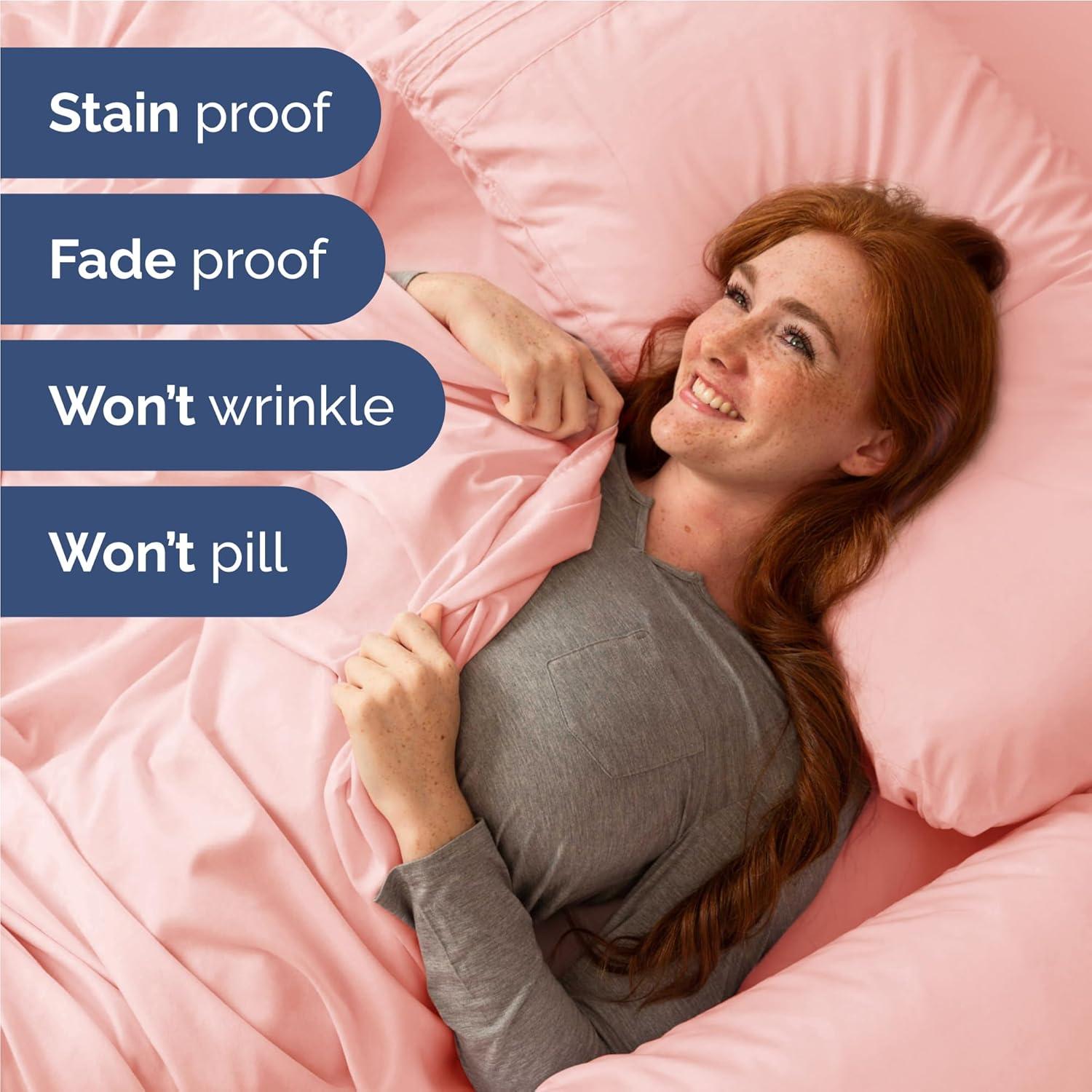 CGK Linens Luxury Soft 4 Piece Solid Bed Sheet Set - Deep Pocket Fits 8"-16" Mattresses in Baby Pink, Size Full