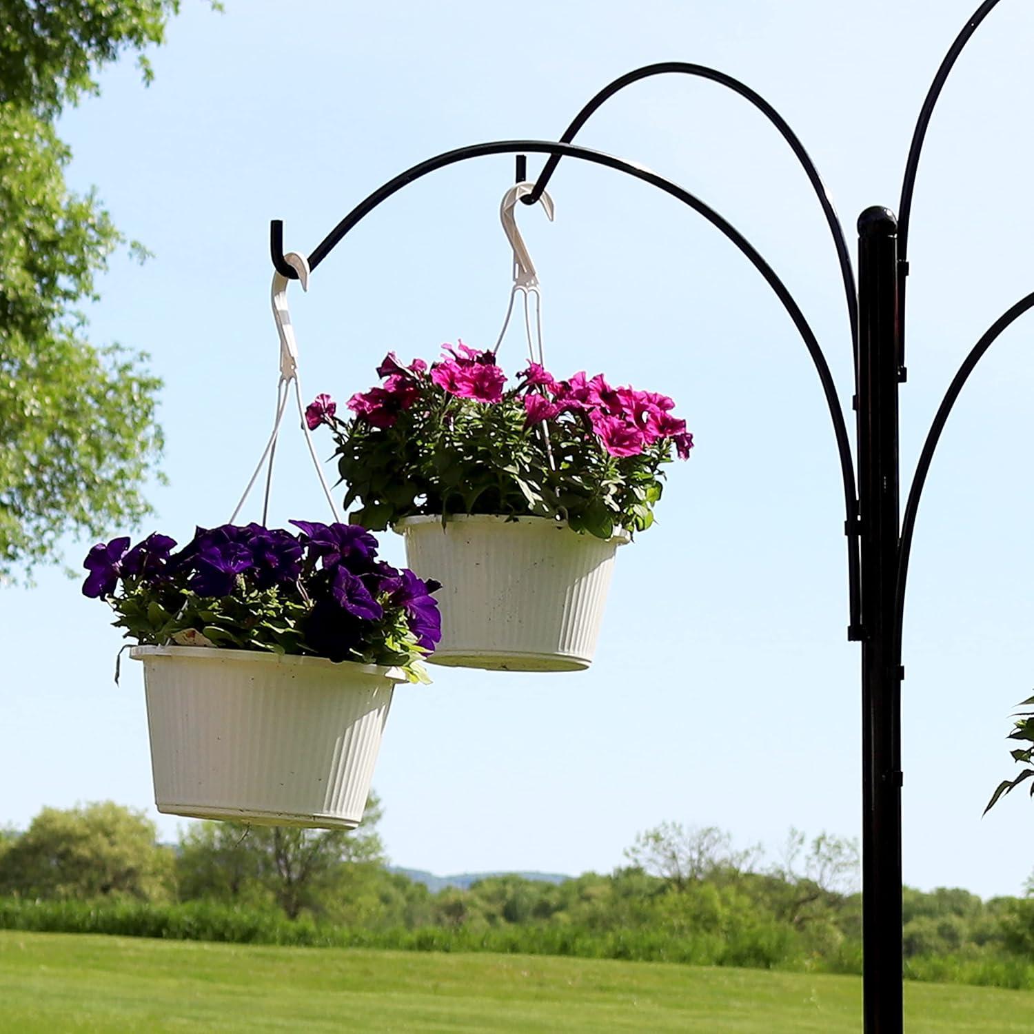 Sunnydaze 4-Arm Garden Hanging Basket Flower Plant Stand with Adjustable Arms - 84" - Black